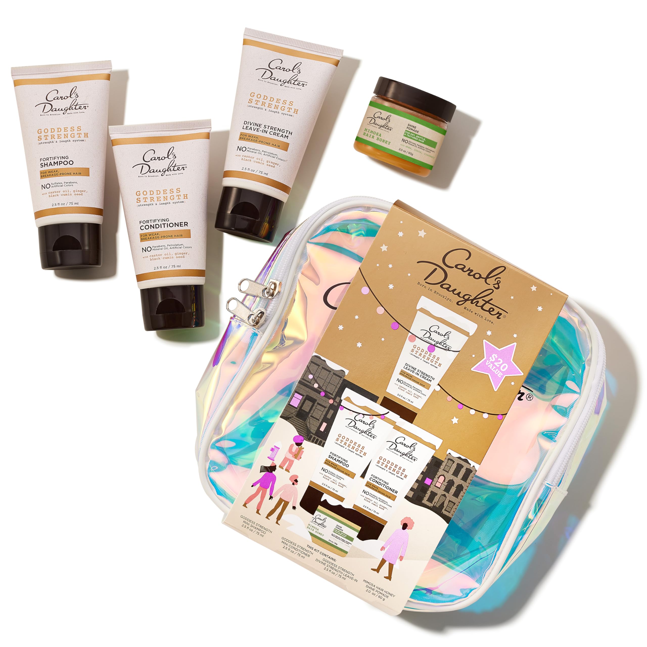 Carol's Daughter Goddess Strength Mini Hair Products Travel Gift Set - Shampoo, Conditioner, Leave In, Hair Honey, Sulfate Free