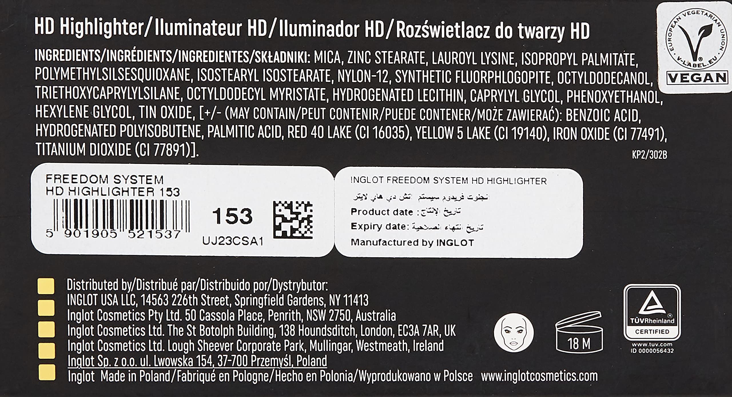 Inglot Freedom System HD Highlighter, 153 Pink, 4.8g