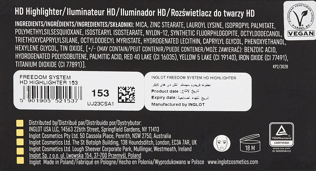 Inglot Freedom System HD Highlighter, 153 Pink, 4.8g
