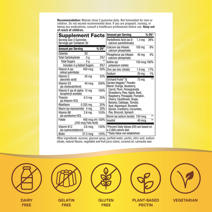 Nature's Way Alive! Women’s Gummy Multivitamin, 16 Vitamins & Minerals, Energy Metabolism*, Hair Skin & Nails*, Vegetarian, Mixed Berry Flavored, 60 Gummies (Packaging May Vary)