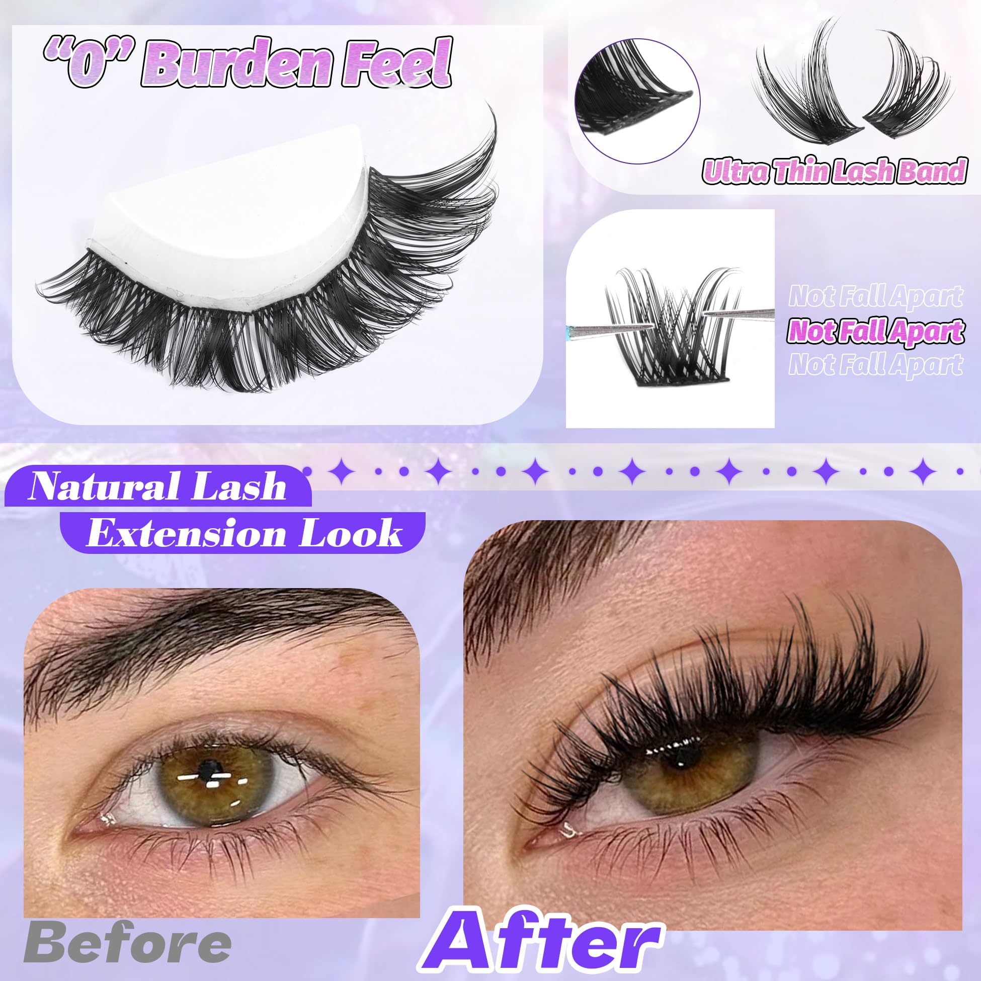 ALICE Lash Clusters Wispy Eyelash Clusters 168pcs 10-18mm Cluster Eyelash Extensions Natural Volume Lash Extensions DIY Individual Lashes Clusters with Soft Thin Band