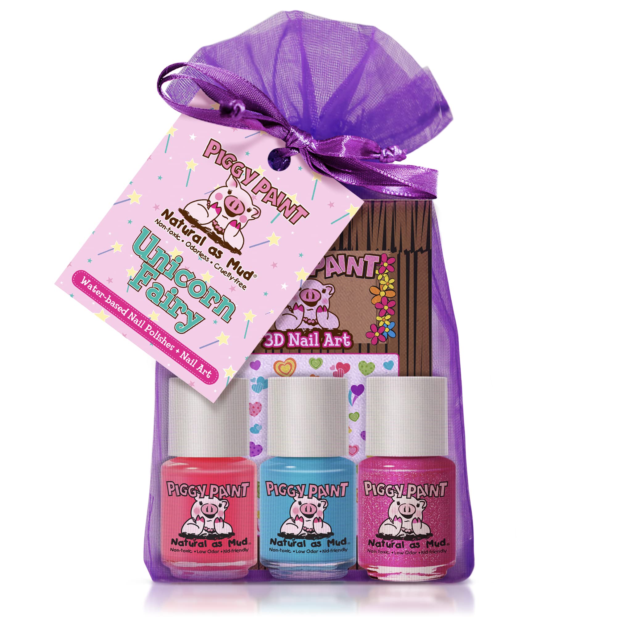 Piggy Paint - 100% Non-toxic Girls Nail Polish, Safe, Chemical Free, Low Odor for Kids - 3 Polish Gift Set (Unicorn Fairy)