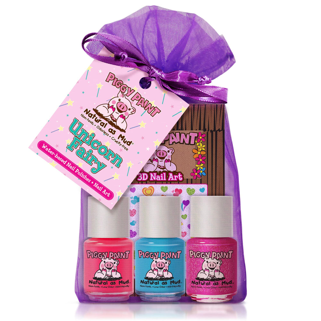 Piggy Paint - 100% Non-toxic Girls Nail Polish, Safe, Chemical Free, Low Odor for Kids - 3 Polish Gift Set (Unicorn Fairy)