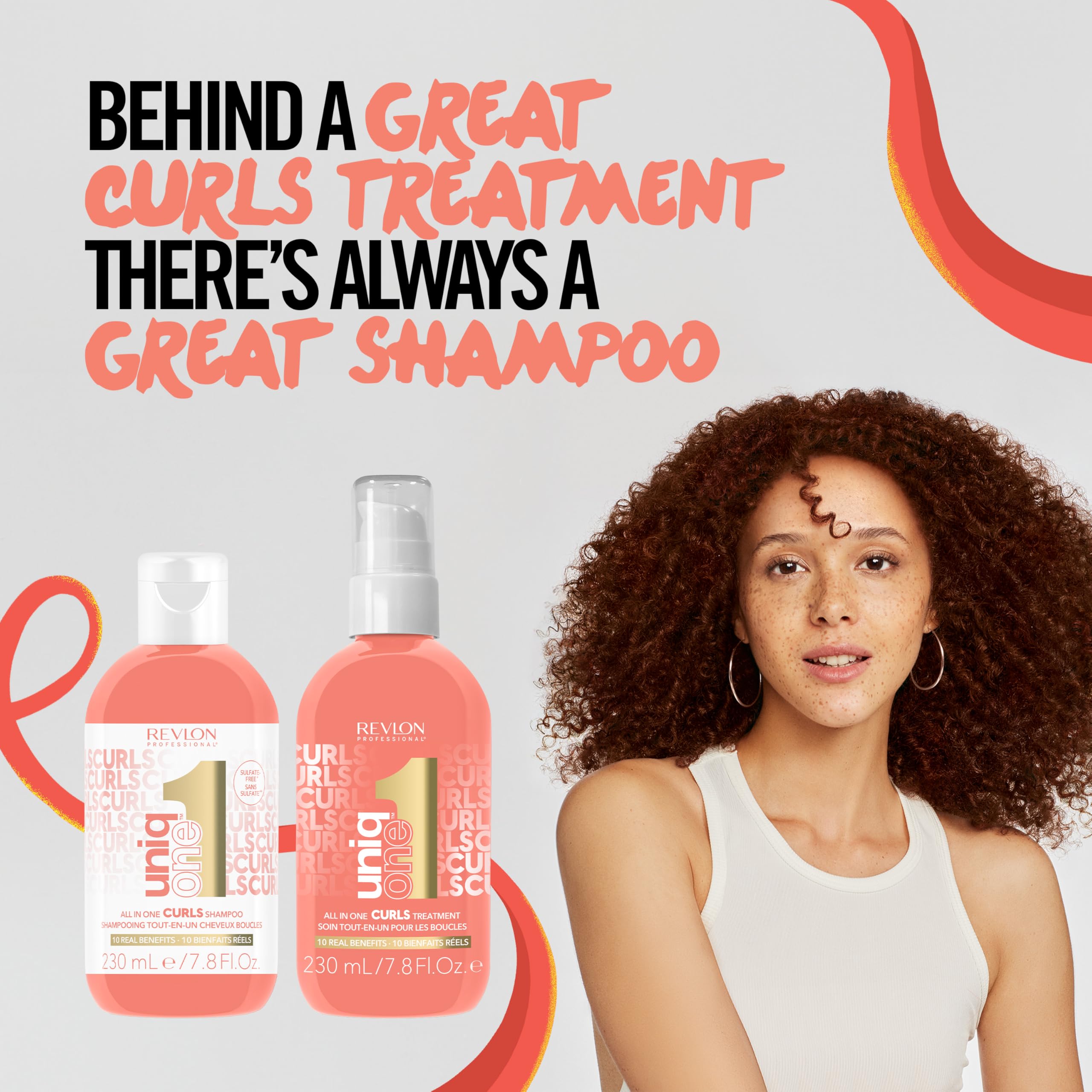 REVLON PROFESSIONAL UniqOne - Vegan Sulfate-Free Shampoo for Curly, Wavy, and Coily Hair with 10 Benefits – 7.7 fl oz