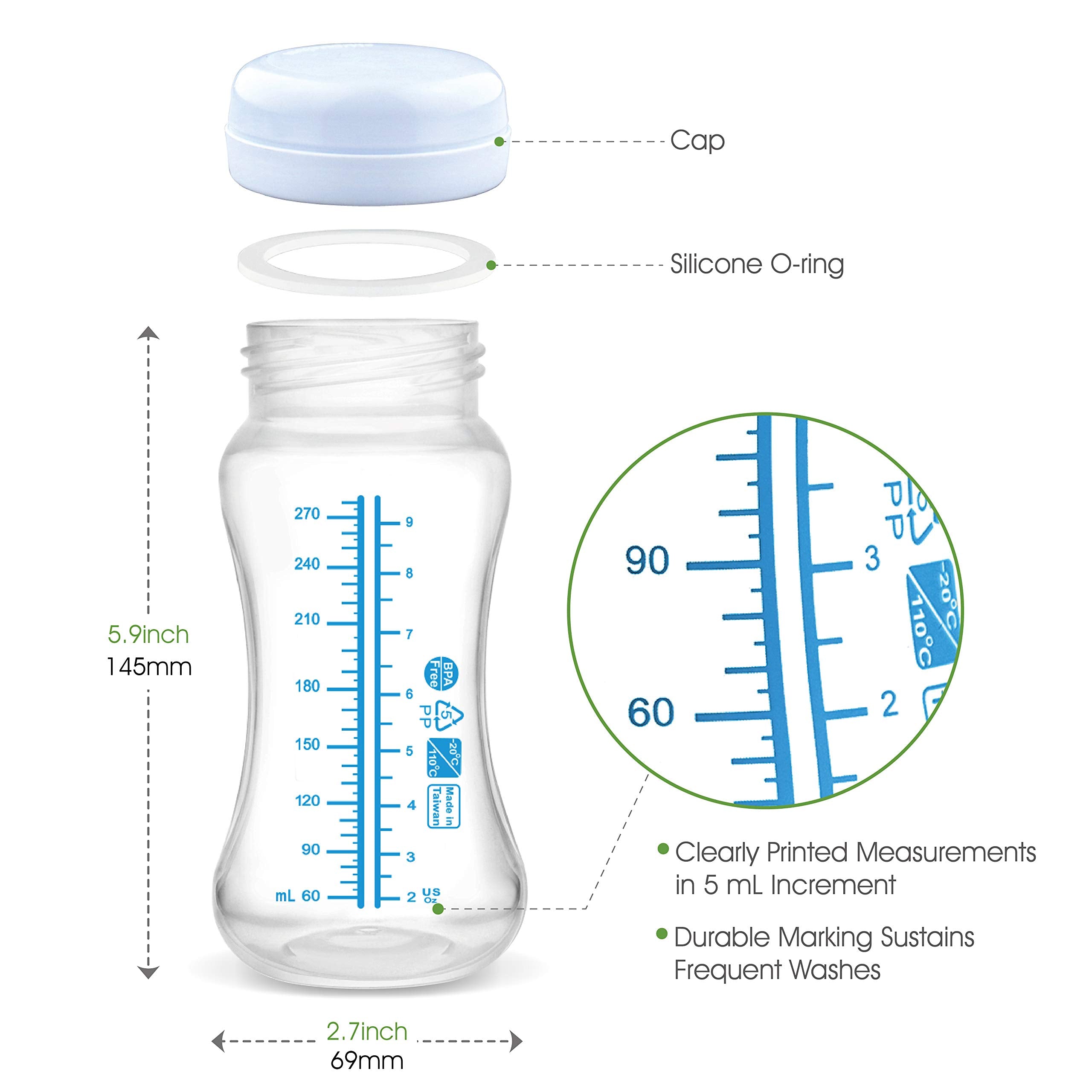 Maymom Wide-Mouth Milk Storage Collection Bottle with Travel Cap and Sealing Ring ; Replacement to Spectra S1 S2 Avent Natural Avent Classic Bottles, Motif Luna, Twist Bottles, Ameda MYA Bottle; 4pc