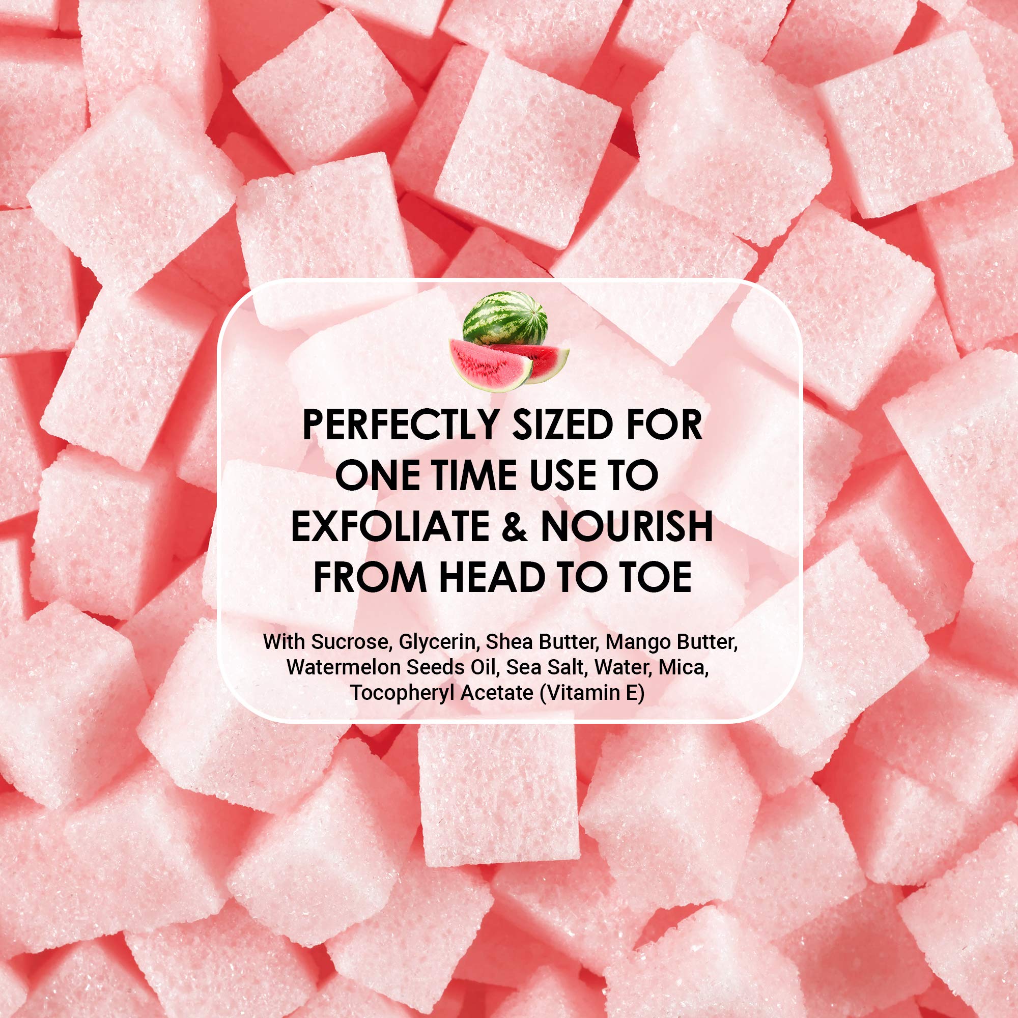 Body Scrub Exfoliator - 12oz WATERMELON Sugar scrub cubes w/Mango Butter & Shea butter- Ultra Hydrating & Moisturizing - All Natural & Organic for all body exfoliation- For hands, arms legs, elbow