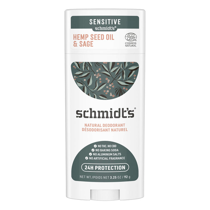 Schmidt's Aluminum Free Natural Deodorant for Women and Men, Hemp Seed Oil and Sage for Sensitive Skin with 24 Hour Odor Protection, Certified Cruelty Free, Vegan Deodorant, 3.25 oz,vetiver,sage,WHITE