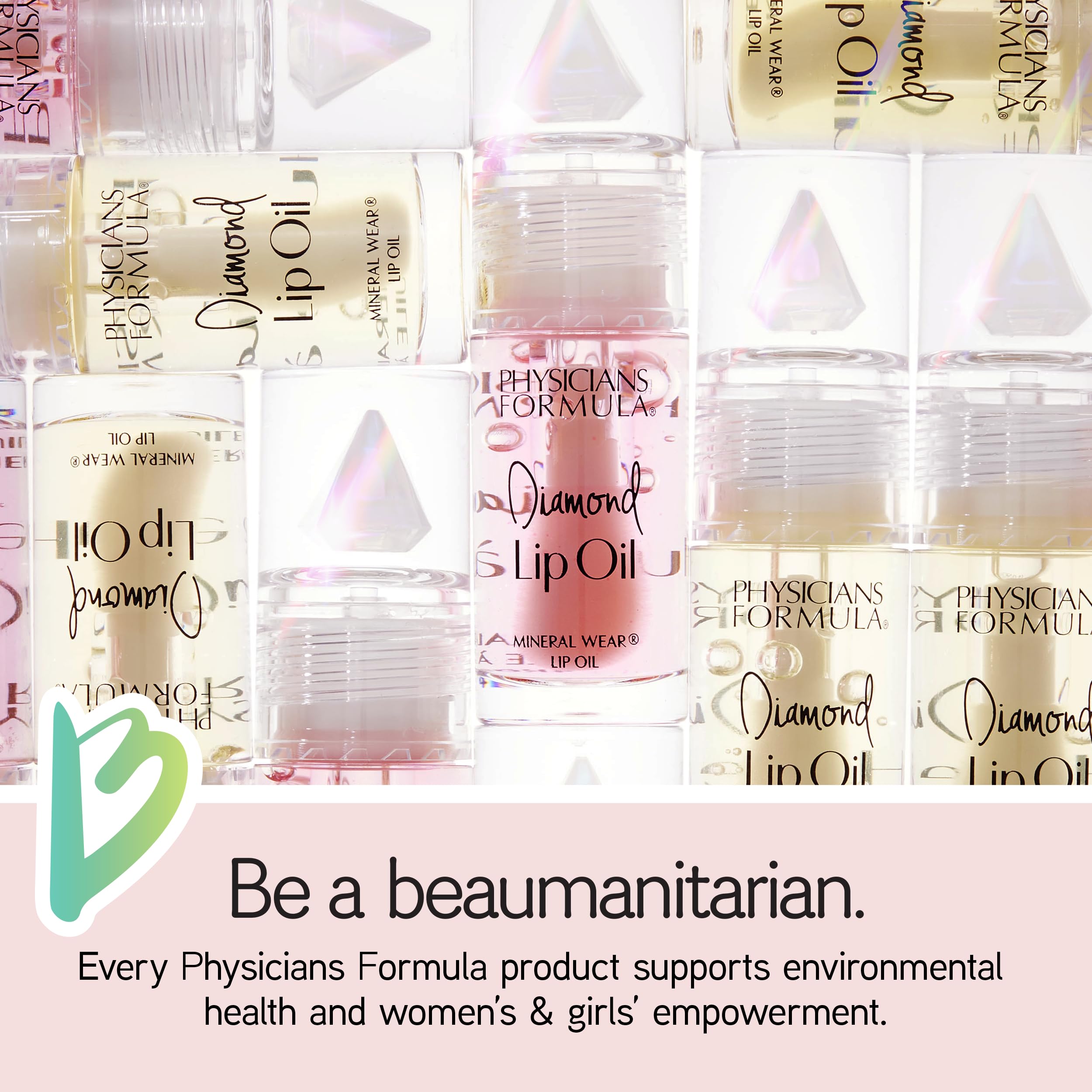 Physicians Formula Mineral Wear Diamond Lip Oil, High-Shine Serum Hybrid with Diamond Dust, Vitamin E, & Mineral Powder, Talc-Free, Cruelty-Free, & Vegan - Pink Diamond