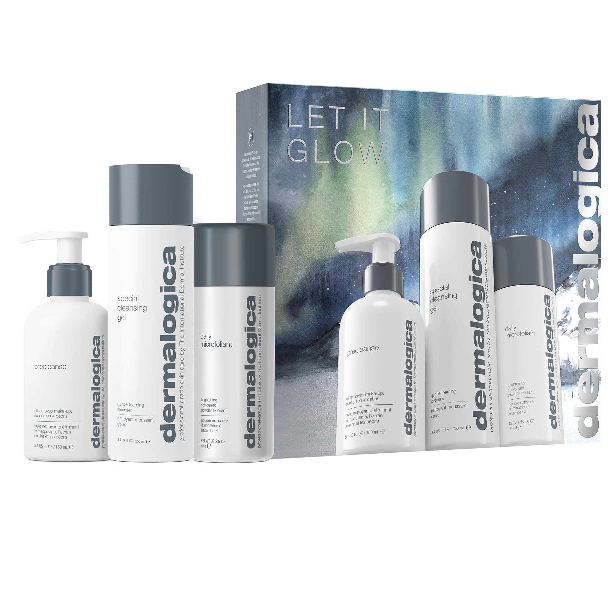 Dermalogica Let It Glow – Facial Cleansing Skincare Set Includes Full Sized PreCleanse, Special Cleansing Gel, and Daily Microfoliant