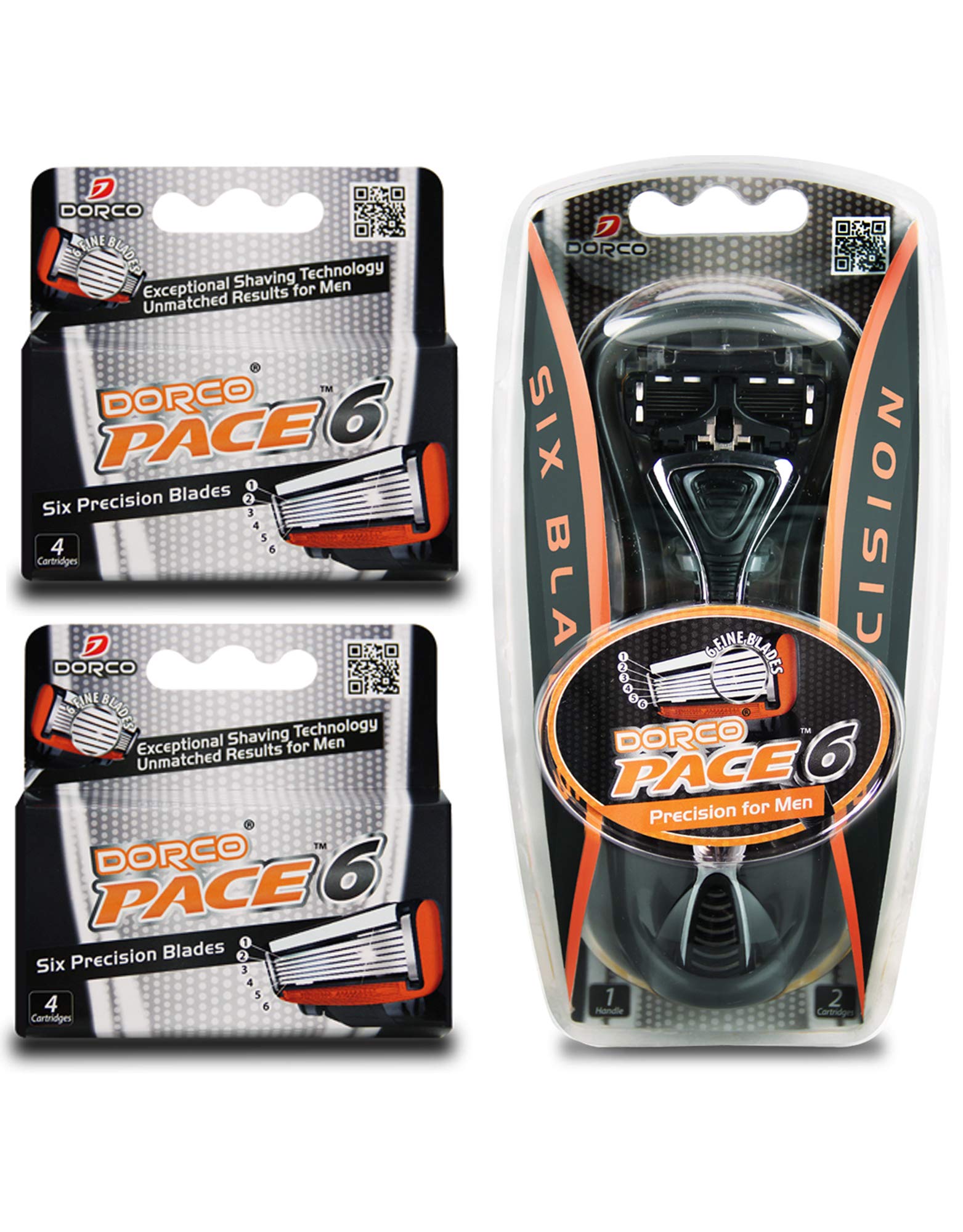 Dorco Pace 6- Six Blade Razor Blade System - Value Pack (10 Pack + 1 Handle)