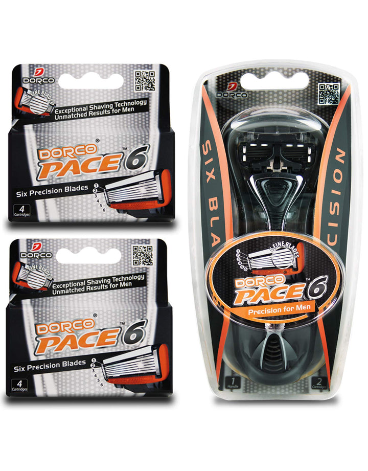 Dorco Pace 6- Six Blade Razor Blade System - Value Pack (10 Pack + 1 Handle)