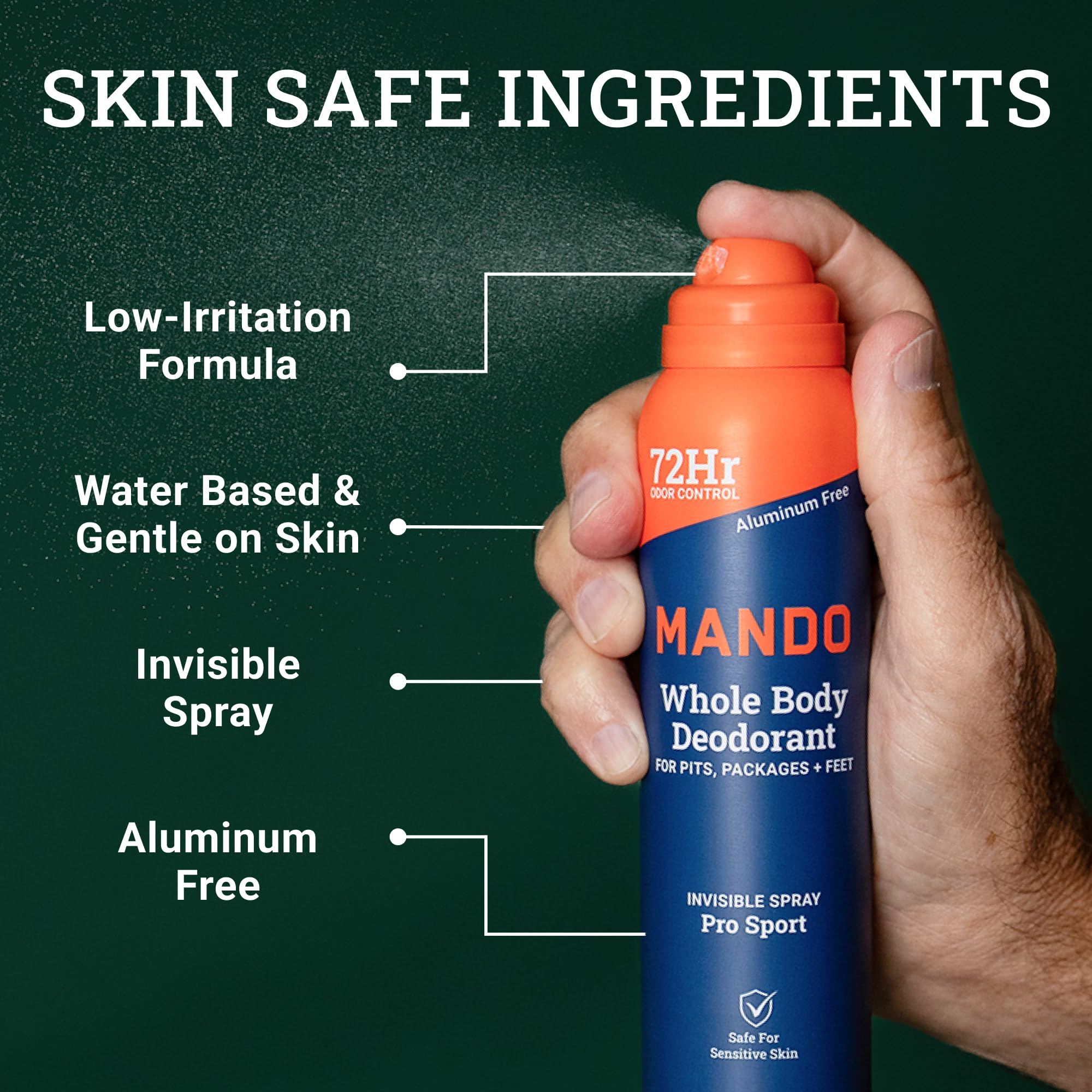 Mando Whole Body Deodorant for Men - Invisible Spray Deodorant (Full Size and Mini) - 72 Hour Odor Control, Aluminum Free, Benzene Free - 3.6 oz and 1.0 oz Cans - Pro Sport Scent