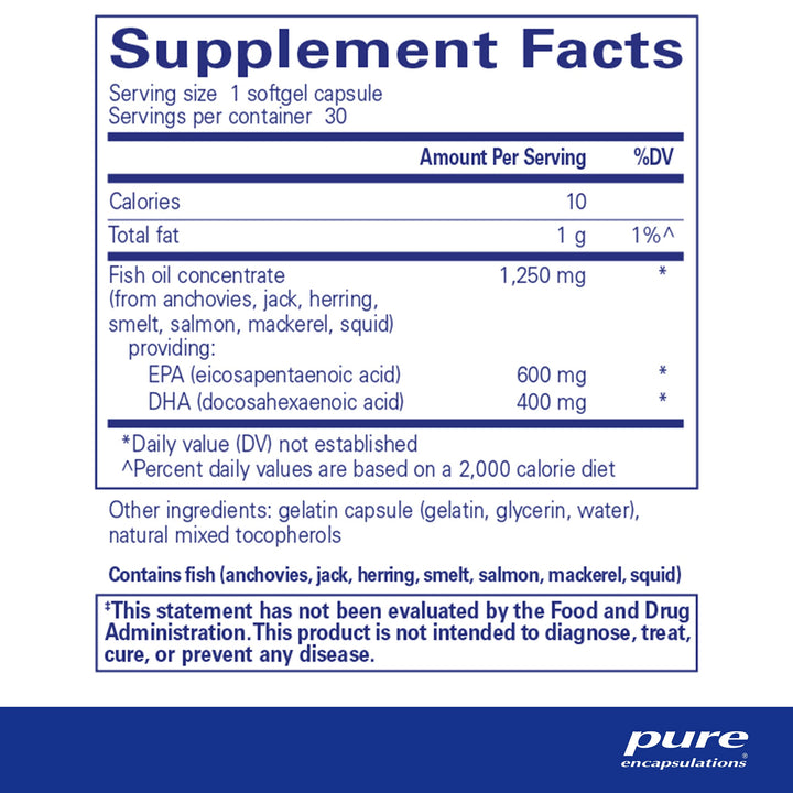Pure Encapsulations O.N.E. Omega - Fish Oil Supplement for Heart Health, Joints, Skin, Eyes, and Cognition* - Fish Oil Concentrate with EPA and DHA - 30 Softgel Capsules
