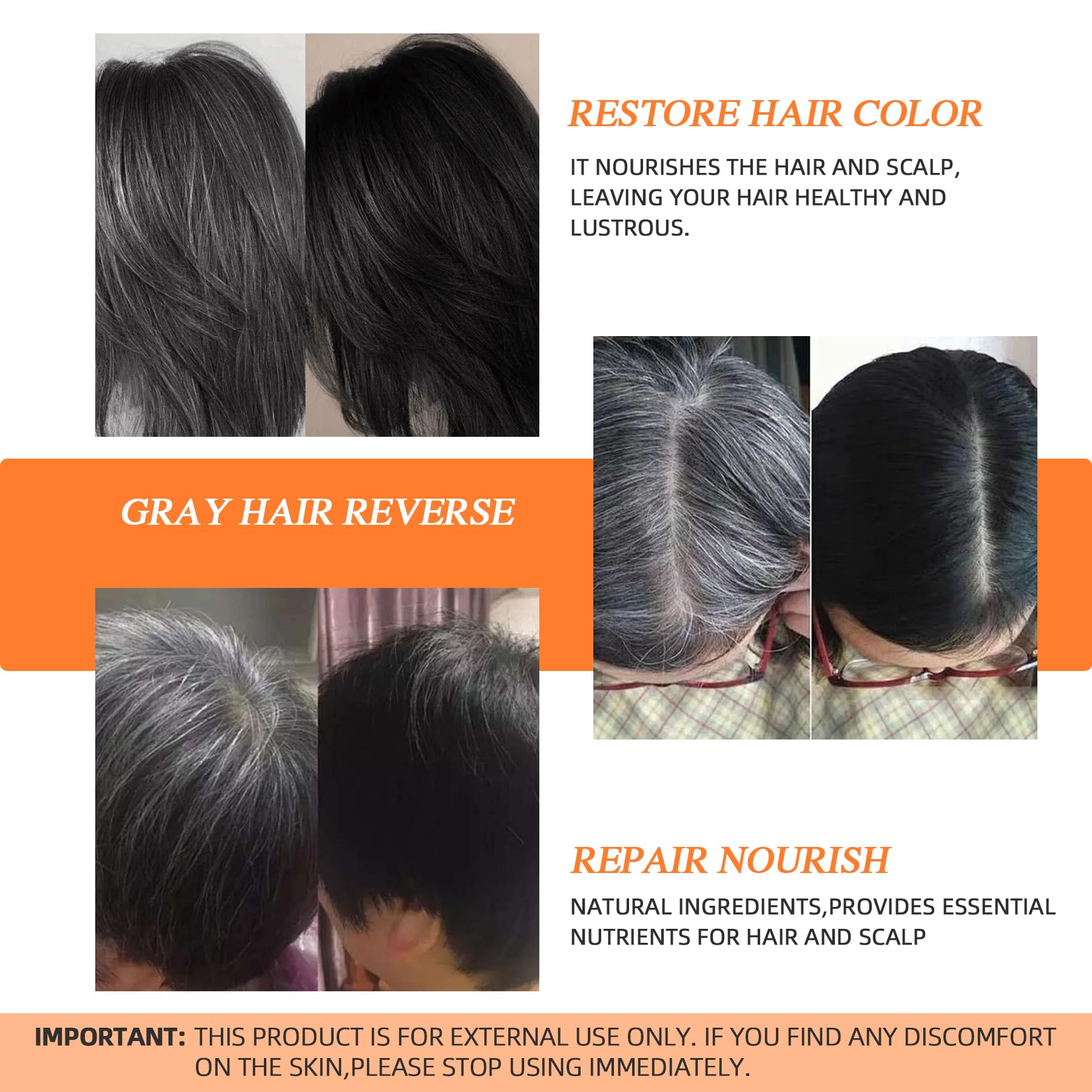 VAEYAE Gray Hair Reverse Bar and Essential Oil 2 in 1 Set, Shampoo and Conditioner Bar for Grey Hair Cover Up, Herbal Usma Grass Fo Ti Bar + Oil For Men & Women, White Hair Darkening Thickening Serum