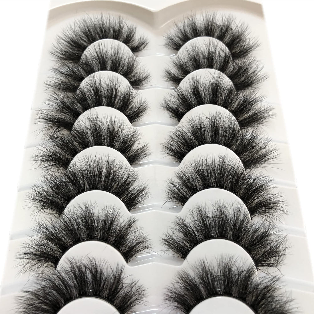 Pooplunch False Eyelashes Faux Mink Lashes Cat-Eye Look 18MM Wispy Long 8D Volume Fake Eyelash Strips 7 Pairs Pack