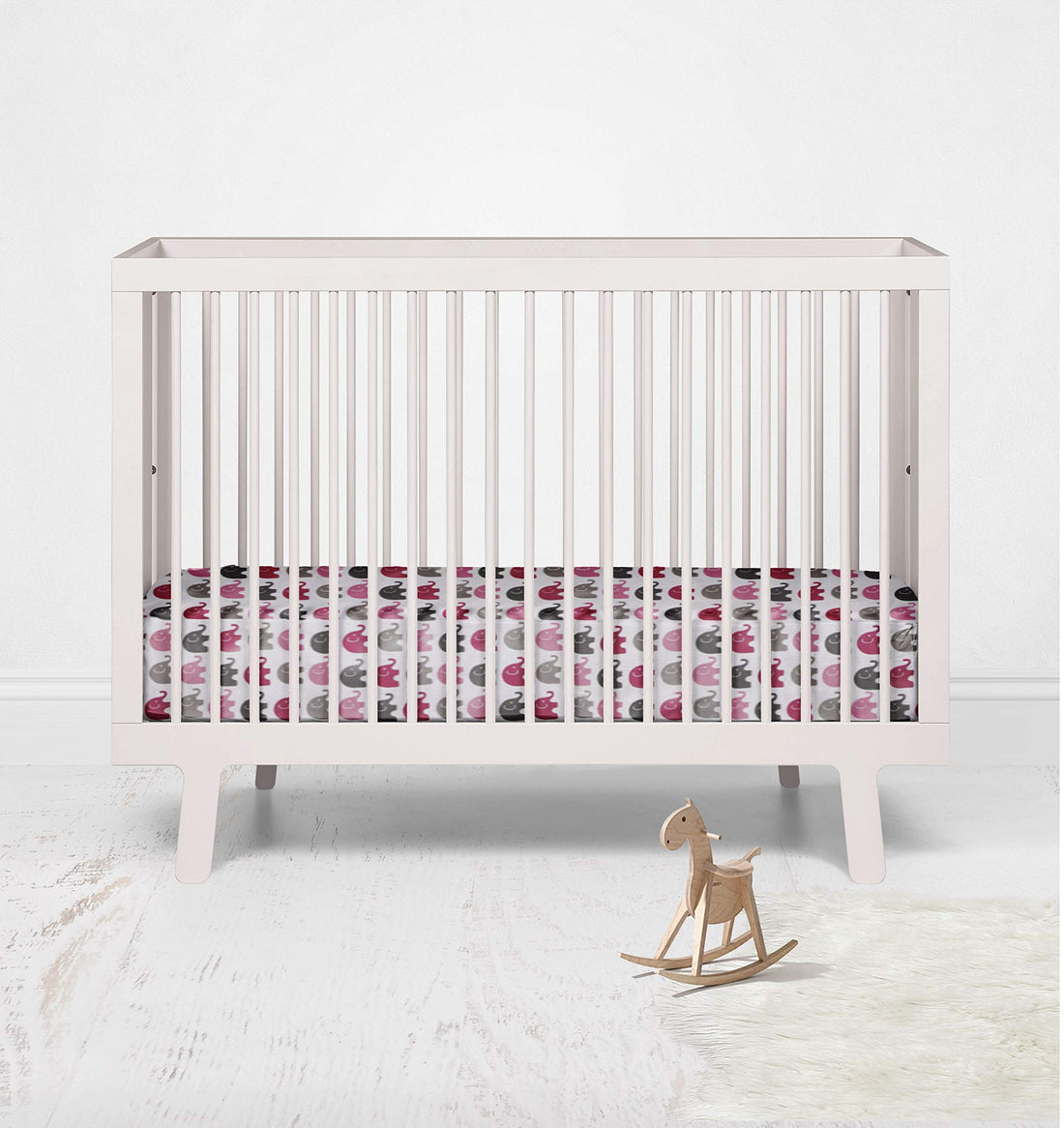Bacati - Elephant Pink, Fuchsia, Grey 100% Cotton Girls Universal Baby Crib or Toddler Bed Fitted Sheet