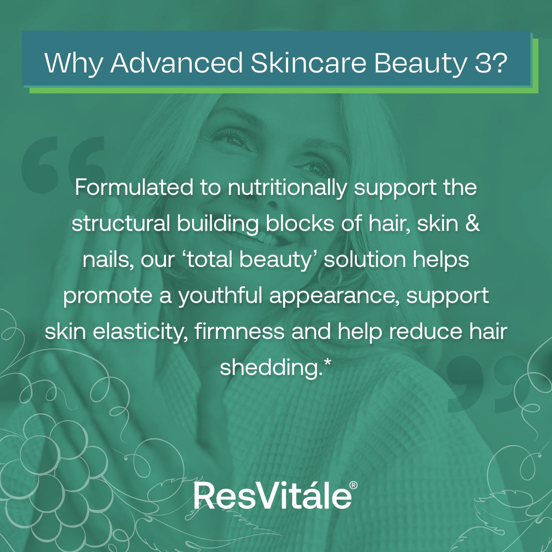 ResVitále Beauty 3 - Skin Care Supplement with Collagen, Keratin & Elastin - 90 Capsules