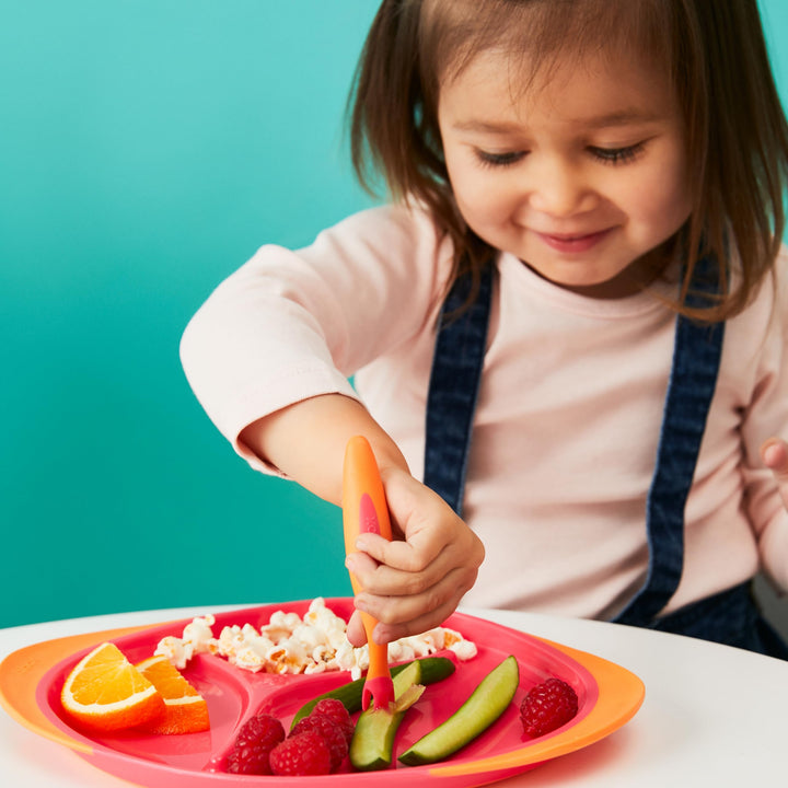 b.box Toddler Cutlery Set: Patented FLORK™ Designed Fork, Spoon & Travel Case, Easy Grip Handles, Dishwasher Safe, BPA Free (Strawberry Shake)