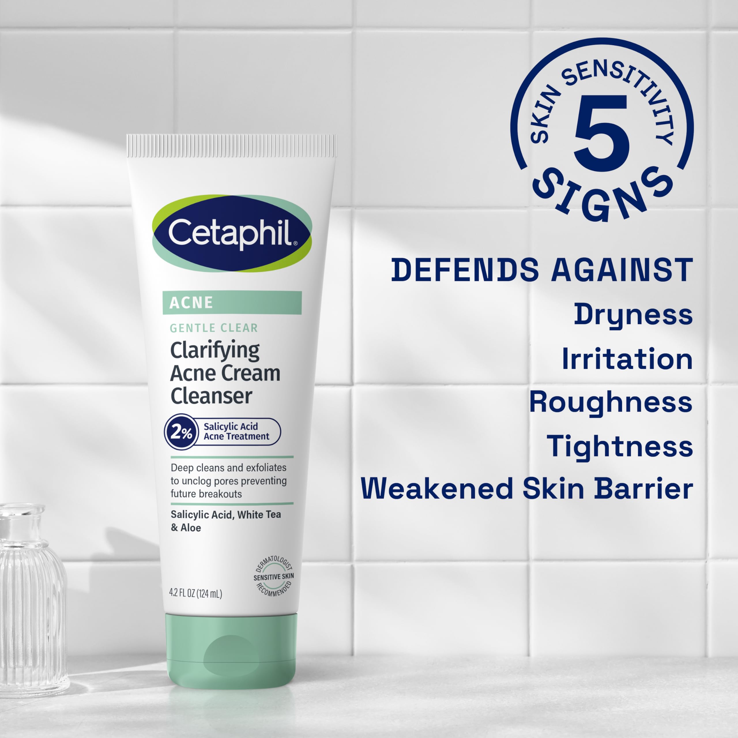 Cetaphil Acne Face Wash, Gentle Clear Clarifying Acne Cream Cleanser with 2% Salicylic Acid, Deep Cleans & Treats Acne Prone Skin, Skin Care for Sensitive Skin, 4.2oz
