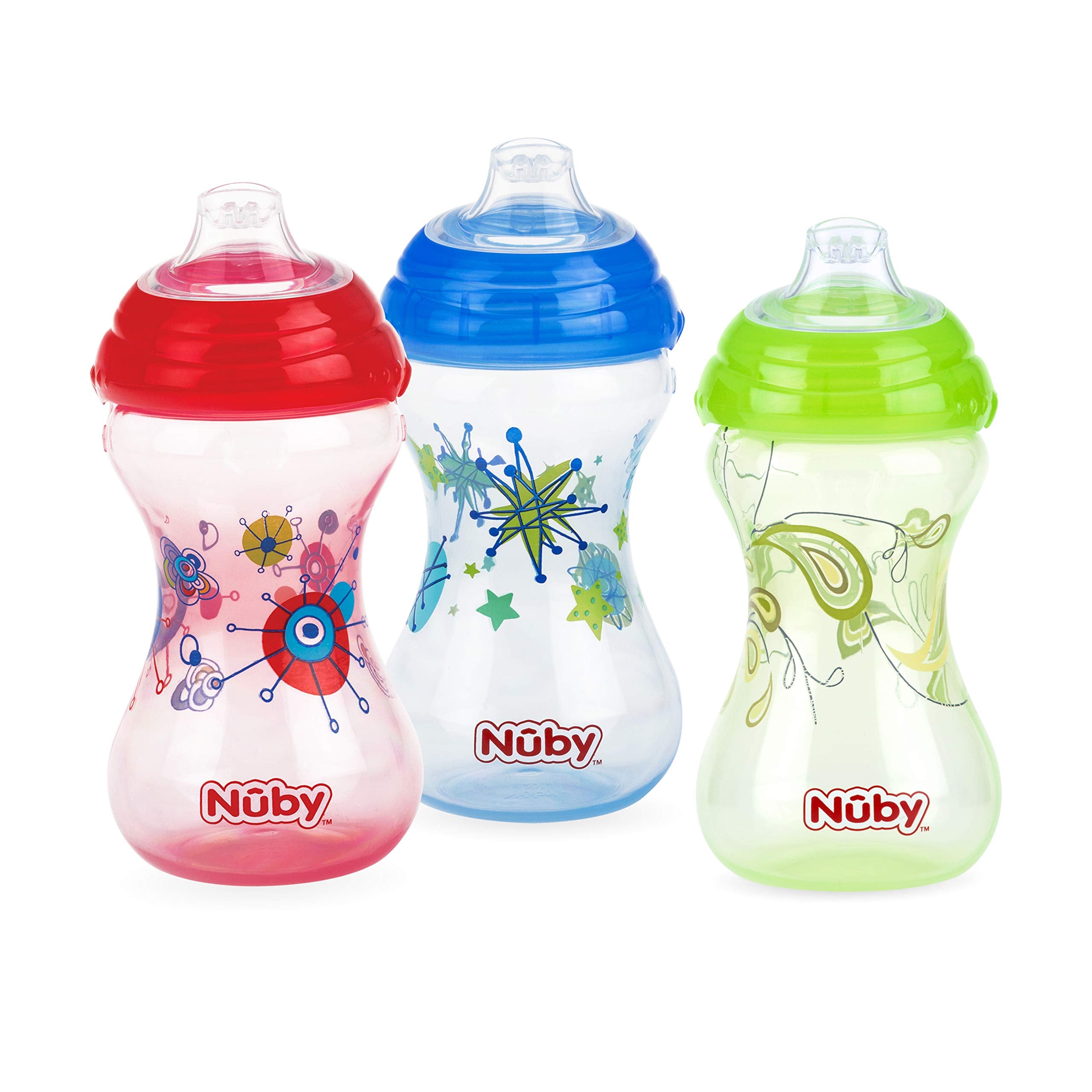Nuby 3 Count No Spill Pinpoint Soft Spout Clik-It, Boy, 10 Oz