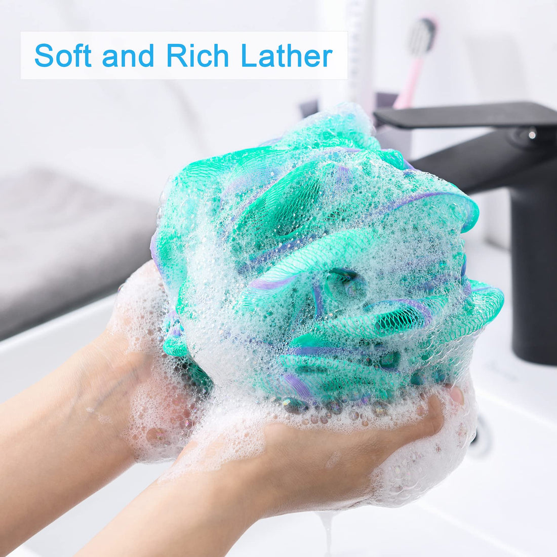 AmazerBath Shower Bath Sponge Shower Loofahs Balls 60g/PCS for Body Wash Bathroom Men Women- Set of 4 Flower Color Pack