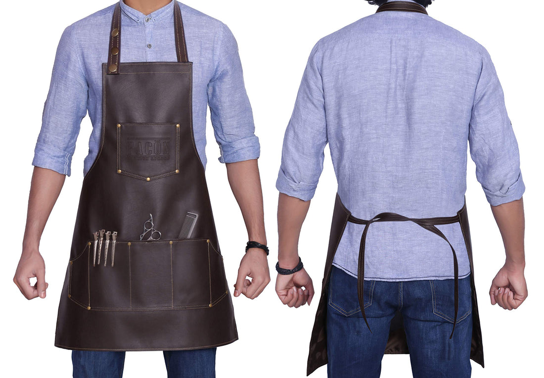 FacÃƒ³n Professional Leather Hair Cutting Hairdressing Barber Apron Cape for Salon Hairstylist - Multi-use, Adjustable with 6 pockets - Heavy Duty Premium Quality - Limited Edition - 28 x 24 (Brown)