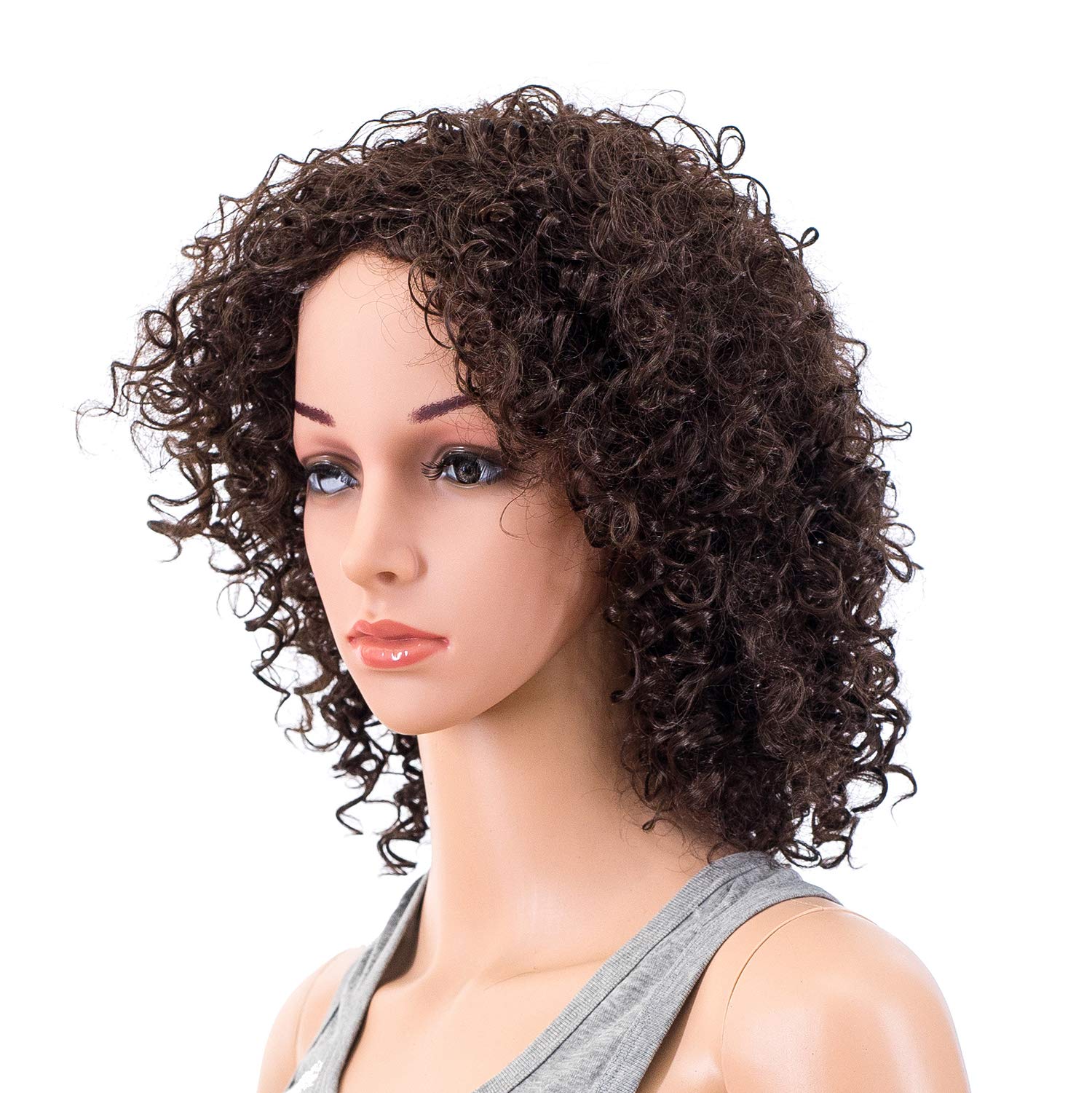 Dark Brown-4# : Swacc 12-Inch Short Big Bouffant Curly Wigs For Women Synthetic Heat Resistant Fiber Hair Pieces With Wig Cap (Dark Brown-4#)