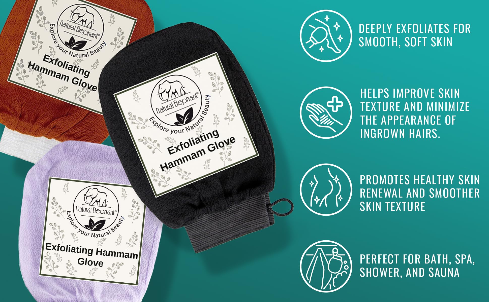 Natural Elephant Exfoliating Hammam Glove… (Pure Black Single)