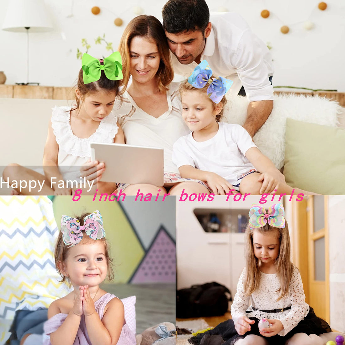 Eyegla Hair Bows For Girls Large Bow Hair Clips Girl Hair Bows For Hair 6 Inch Grosgrain Ribbon Hair Accessories Pack of 12 Color