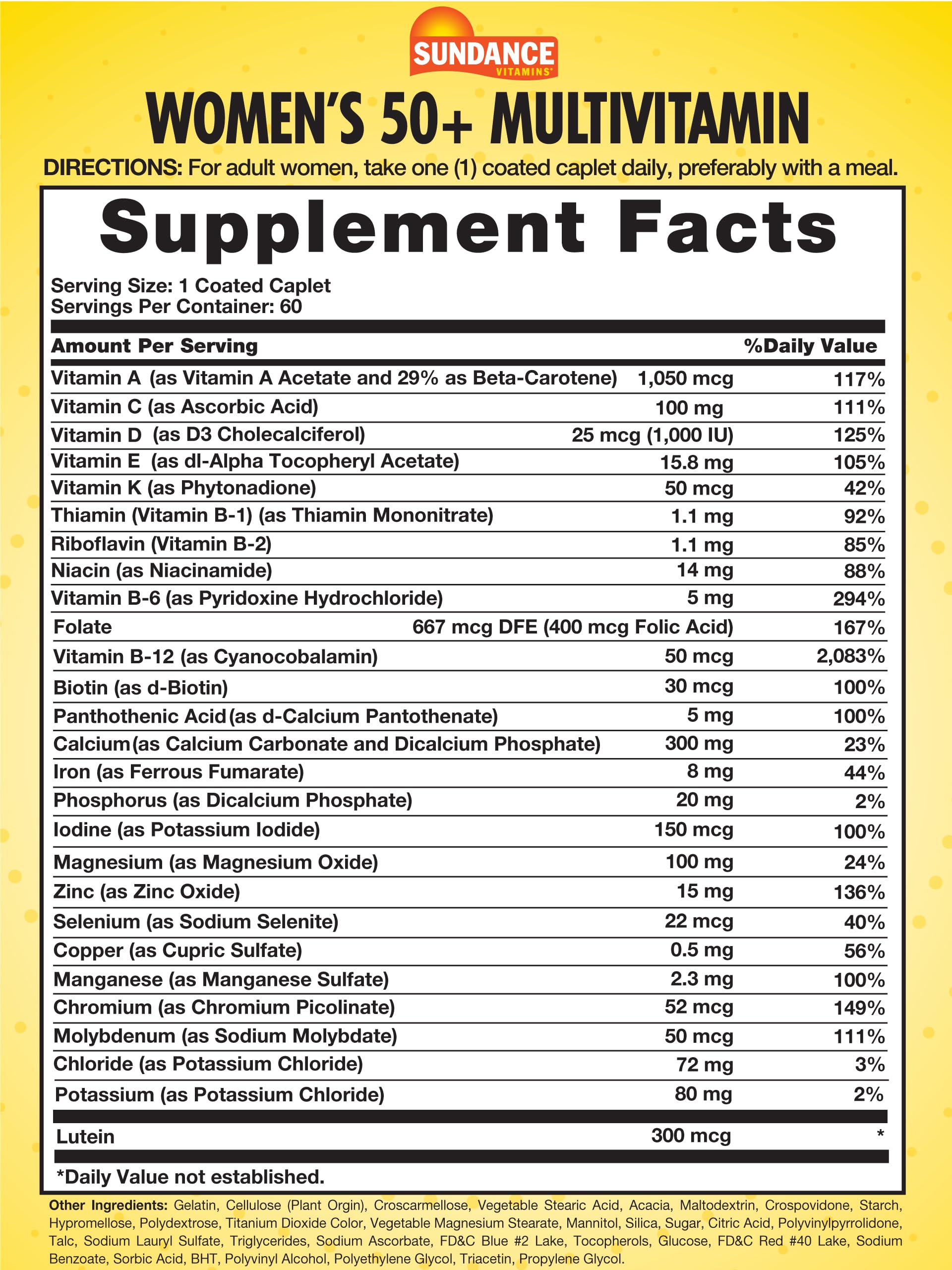 Sundance Women's 50+ ABC Complete Multivitamin | 60 Caplets | with Multimineral Formula | Non-GMO and Gluten Free Supplement