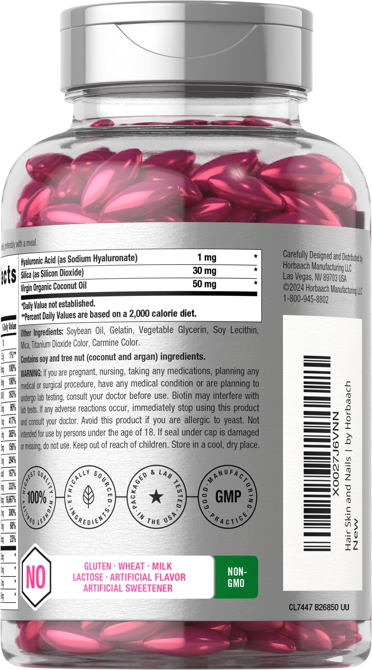 Horbäach Hair Skin and Nails Vitamins | 300 Softgels | with Biotin and Collagen | Infused with Argan Oil and Coconut Oil | Non-GMO, Gluten Free Supplement