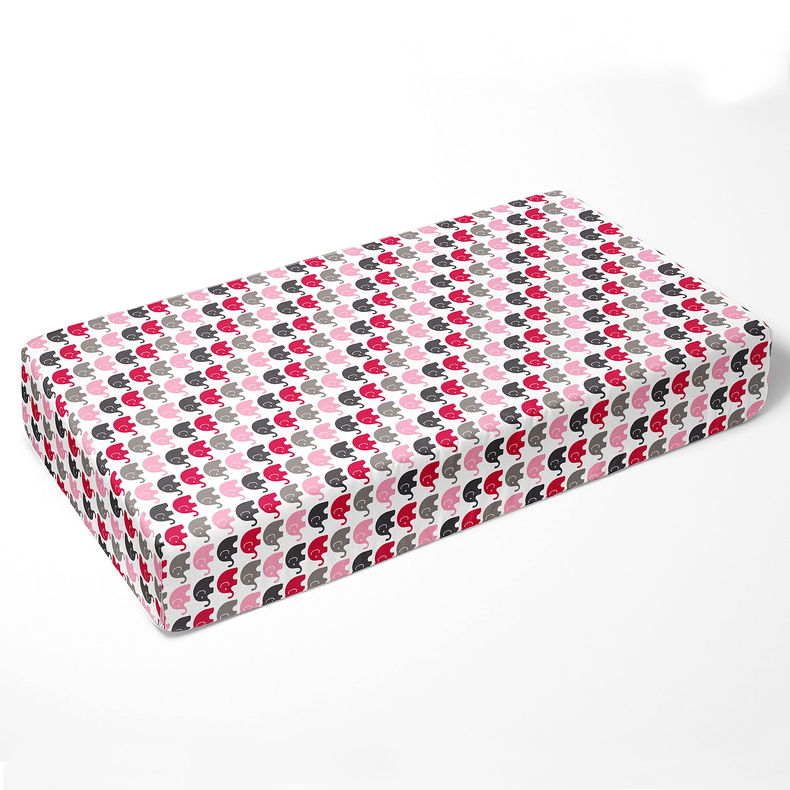 Bacati - Elephant Pink, Fuchsia, Grey 100% Cotton Girls Universal Baby Crib or Toddler Bed Fitted Sheet