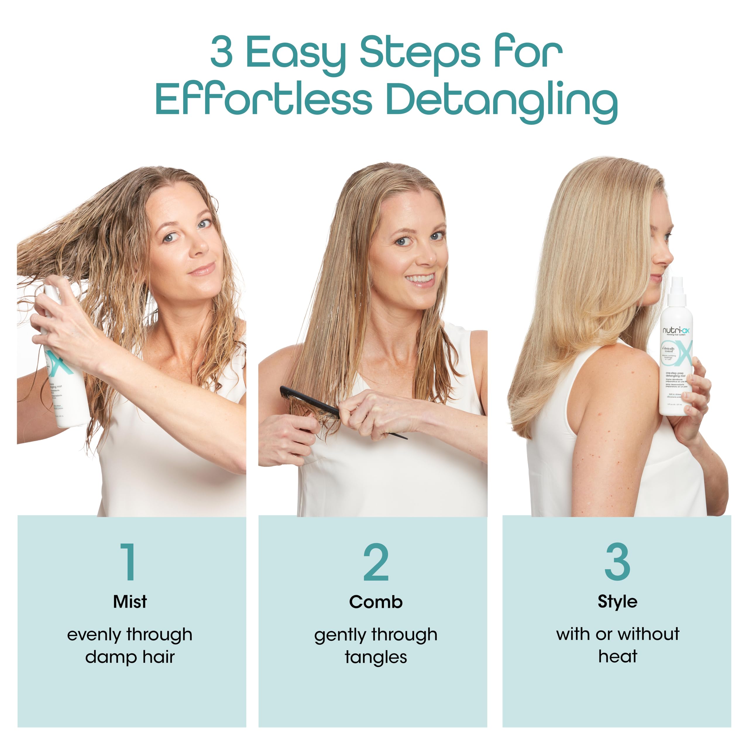 NUTRI-OX One-Step Prep Detangling Mist Leave-In Conditioner Detangler | For Fine, Thinning Hair | Clinically & Dermatologically Tested | Color-Safe | 8 Fl Oz