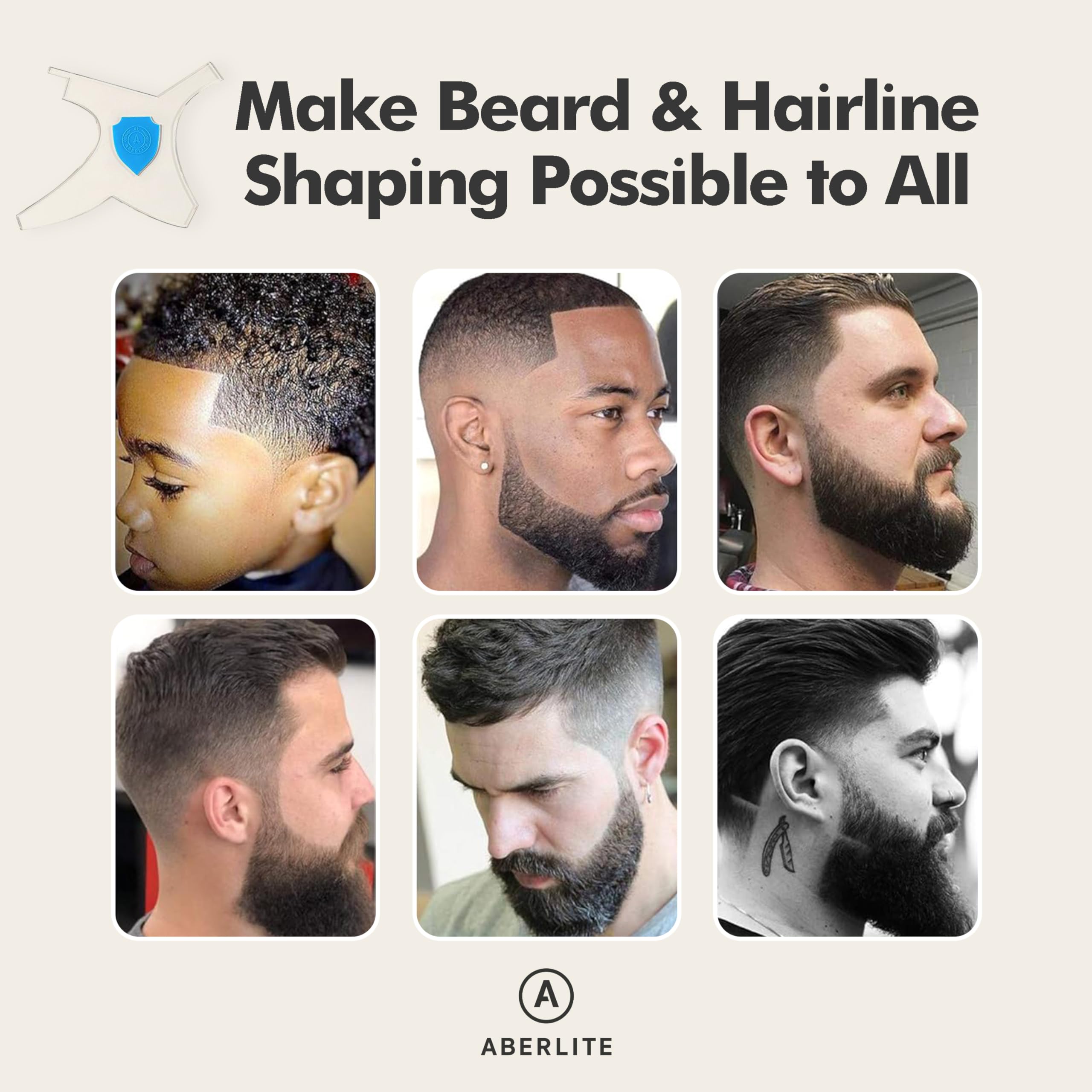Aberlite ClearShaper 2.0 - Beard Shaper Kit w/Two Barber Pencils - Premium Shaping Tool - 100% Clear | Many Styles - The Ultimate Beard/Hair Lineup (US Patent) - Beard Stencil Guide Template Outliner