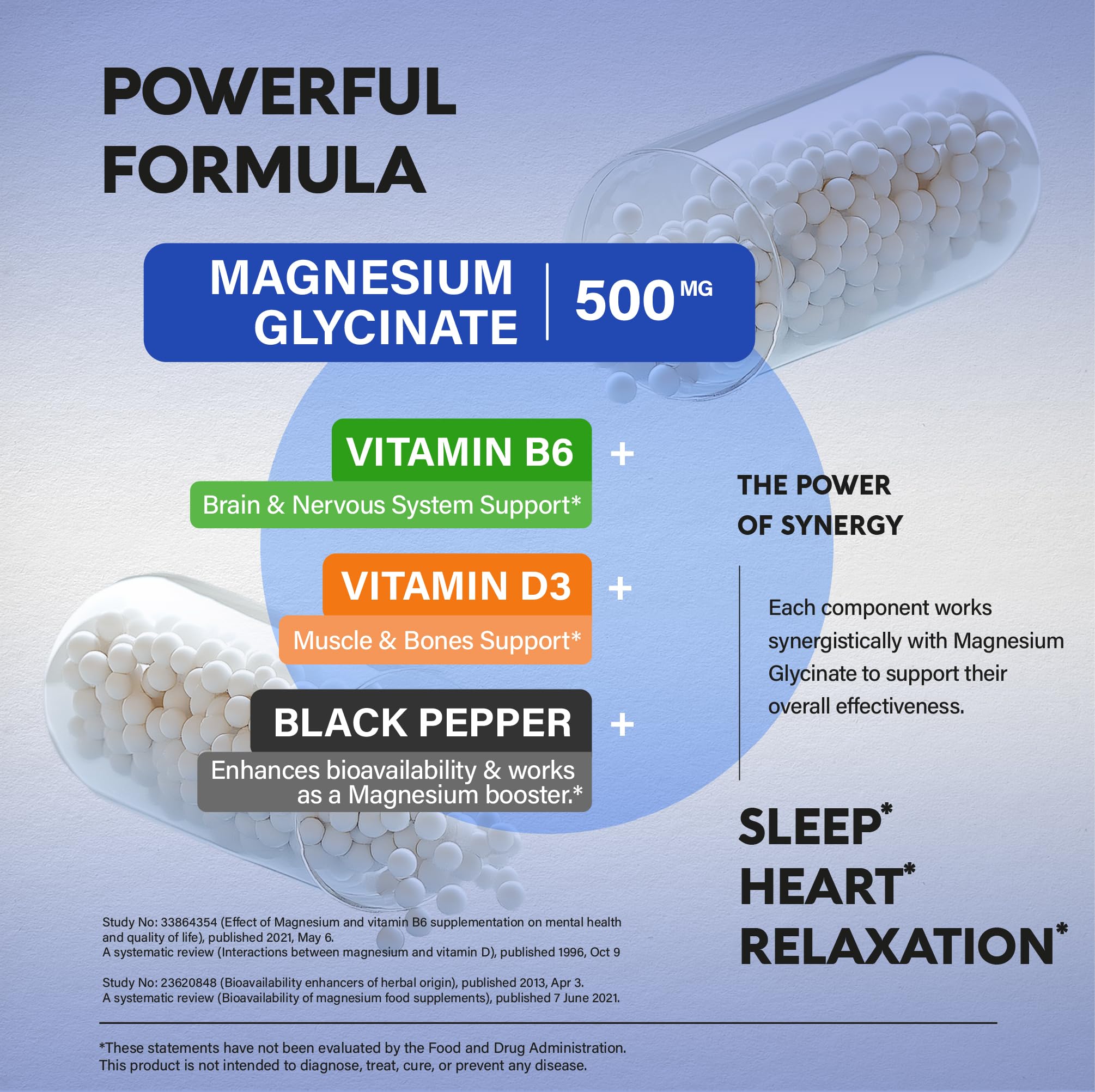 Magnesium Glycinate 500 mg - Chelated Supplement - 98% High Absorption - Support for Sleep, Muscle & Heart Health - Made in USA, Lab Tested & Non-GMO - 120 Capsules