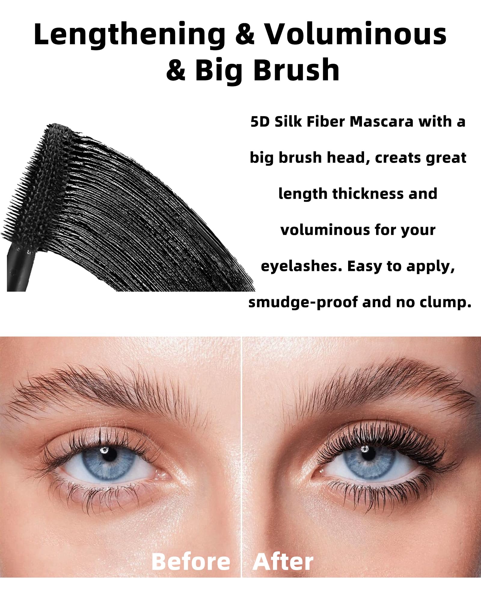 Brown Waterproof Mascara for Eyelashes, 5D Silk Fiber Lash Extension Colored Tube Mascara with Eyelash Brush, Long Lasting Curling Máscara Black Volume and Length, Eye Makeup Gift for Women