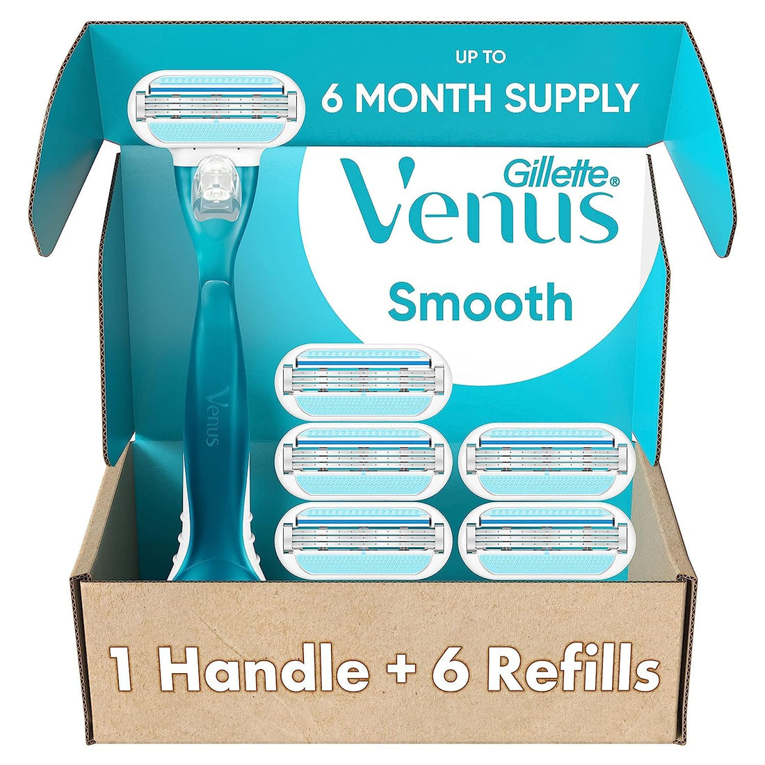 Gillette Venus Smooth Women's Razor Handle + 6 Refills with Soft-Grip Gel Handle