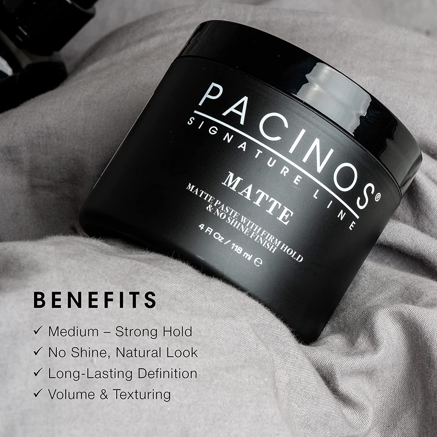 Pacinos Matte Hair Paste - Firm Hold, No Shine, Sculpting & Styling Wax, Long Lasting Definition & Texture, No Flakes, All Hair Types, 4 fl. oz.