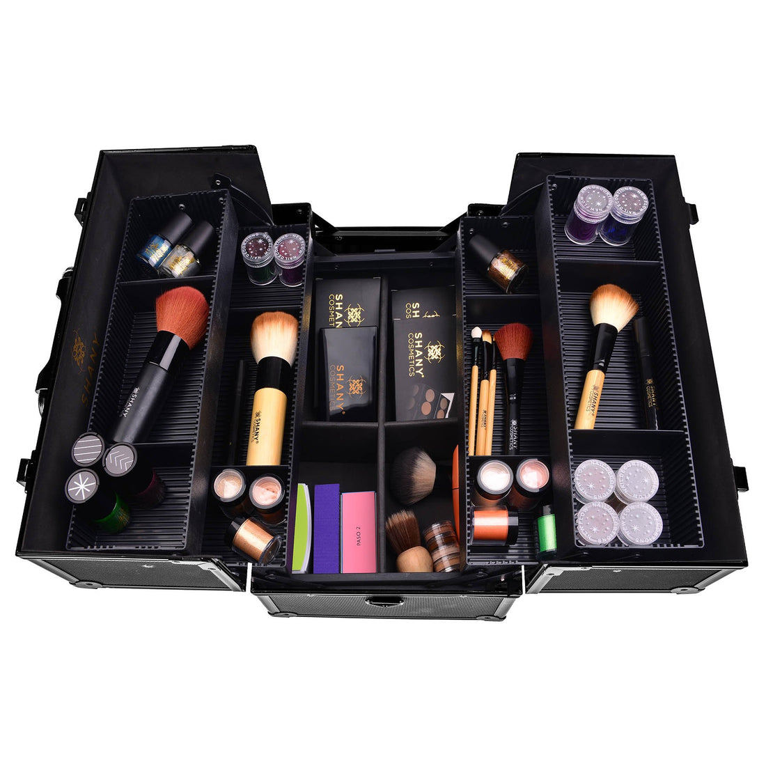 Shany Essential Pro Makeup Train Case with Shoulder Strap and Locks, Black