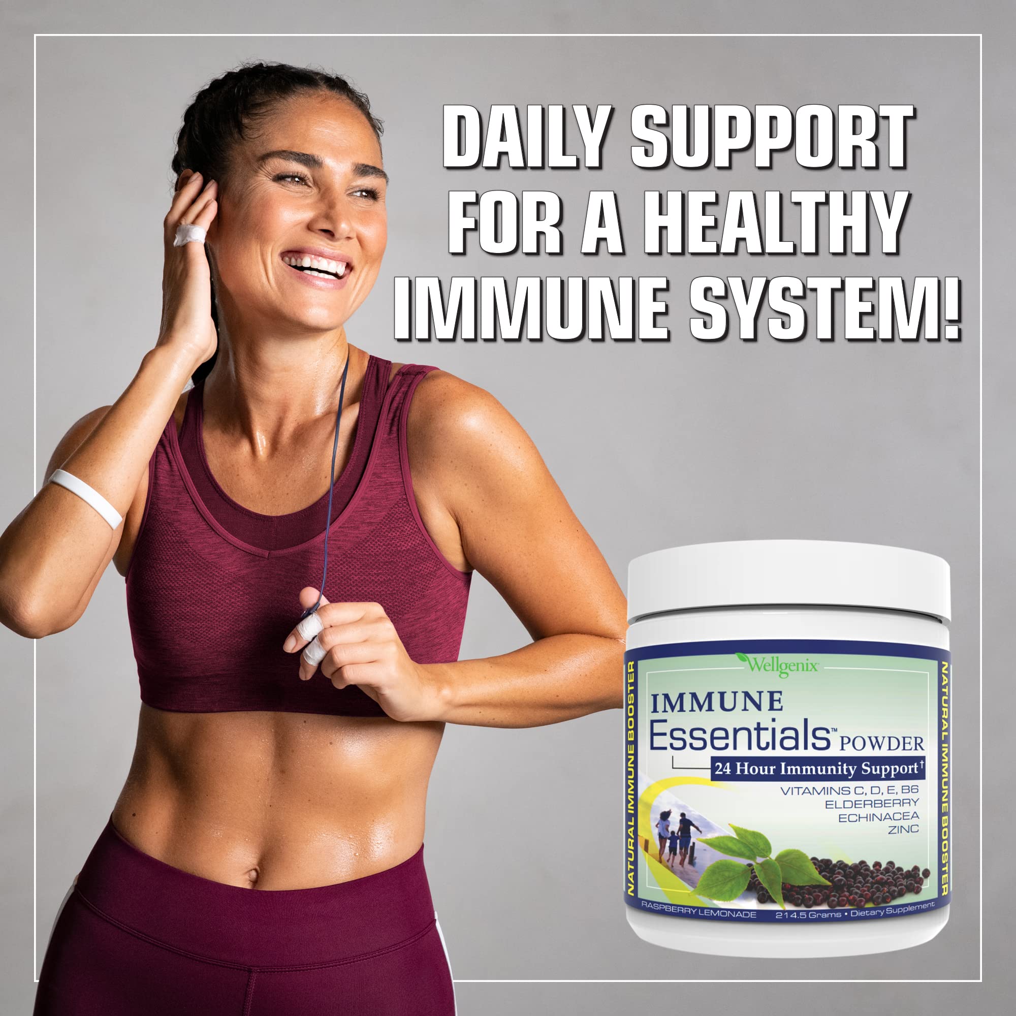 Wellgenix Immune Essentials - Multivitamin Powder for Men, Women & Kids - Vegan Supplement with Vitamins C, D Elderberry Zinc, Echinacea for Toddler, Kid & Adult - 7.57g (Raspberry Lemonade)