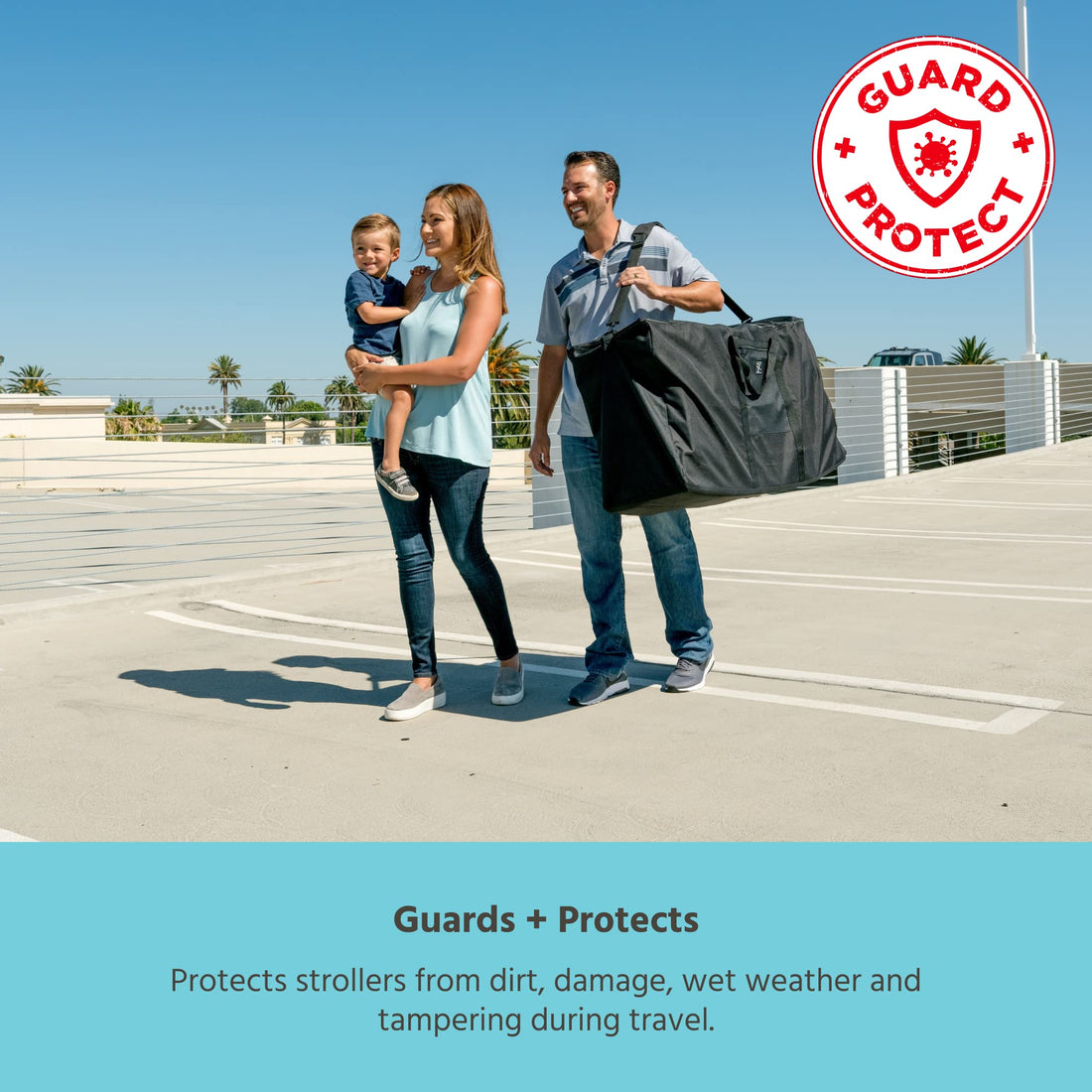 J.L. Childress Stroller Travel Bag for Single & Double Strollers - Durable and Protective Stroller Bag - Carry Handles and Detachable Padded Shoulder Strap - Black