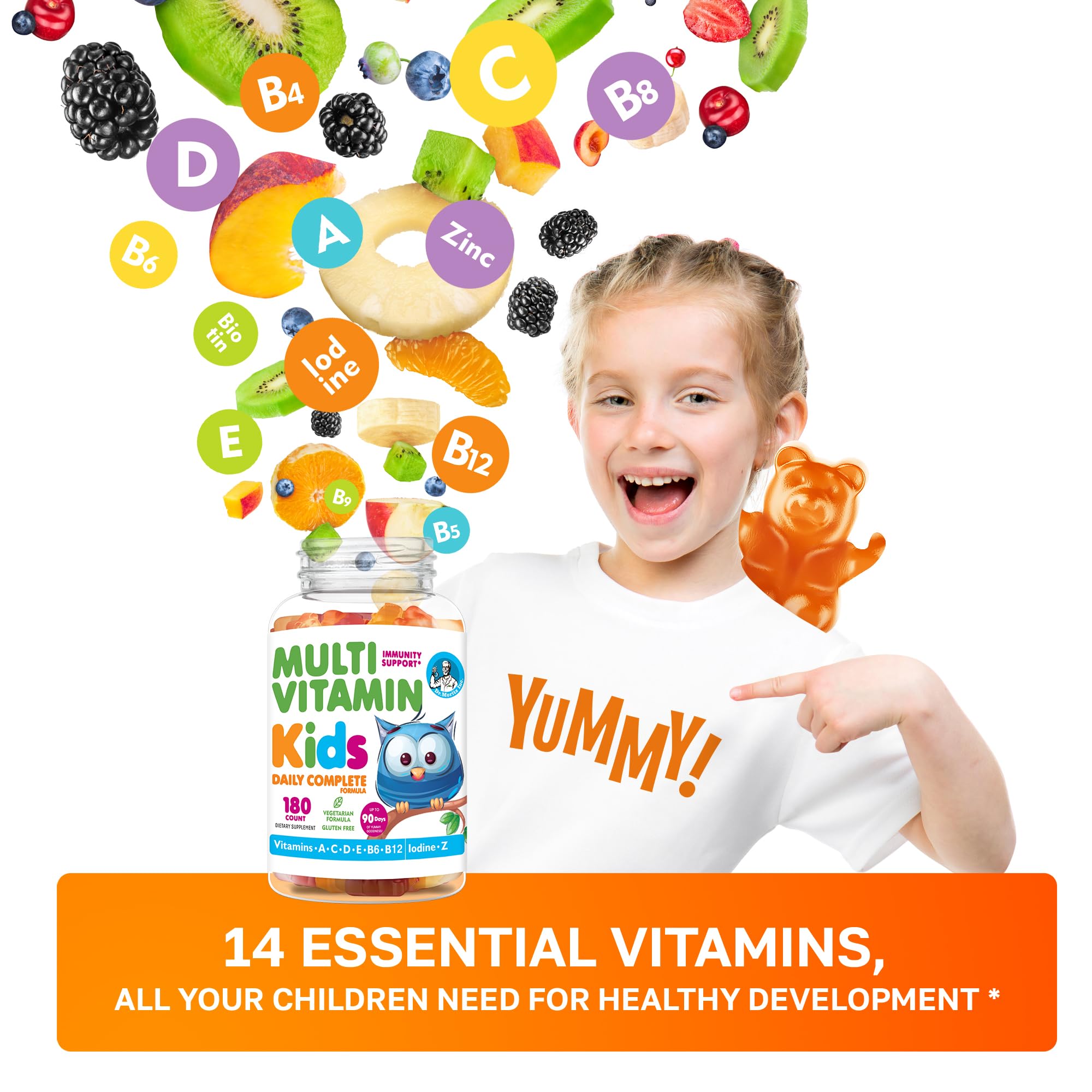 DR. MORITZ Kids Multivitamin Gummies - with Kids Vitamins A C D E B6 B12 Zinc & More- Complete Daily Support- Vegetarian & Non-GMO Multivitamins for Children (180 Count)