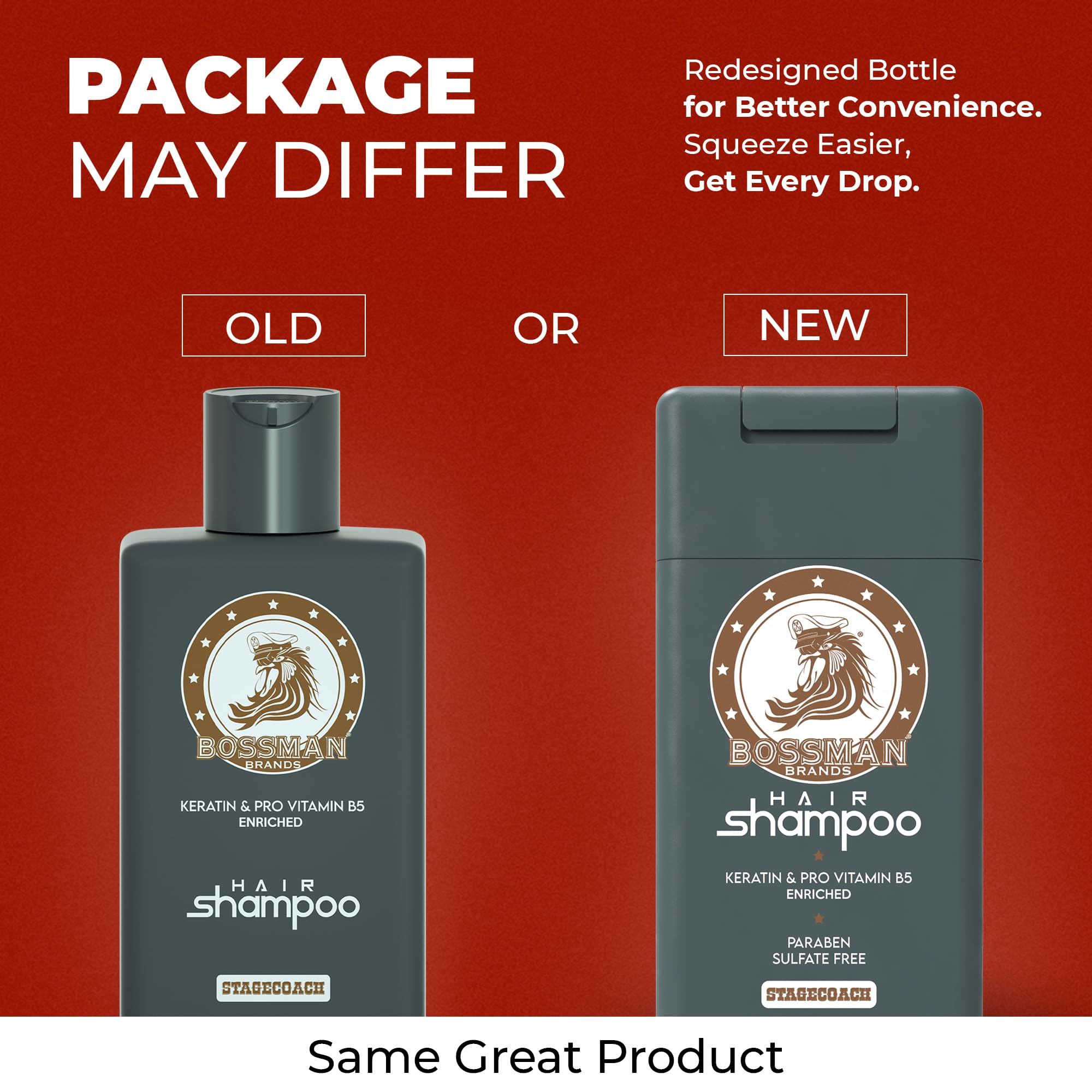 Bossman Hair Shampoo for Men – Natural Moisturizing Men's Shampoo with Keratin & Vitamin Pro5 Enriched - Paraben & Sulfate Free (Stagecoach Scent)