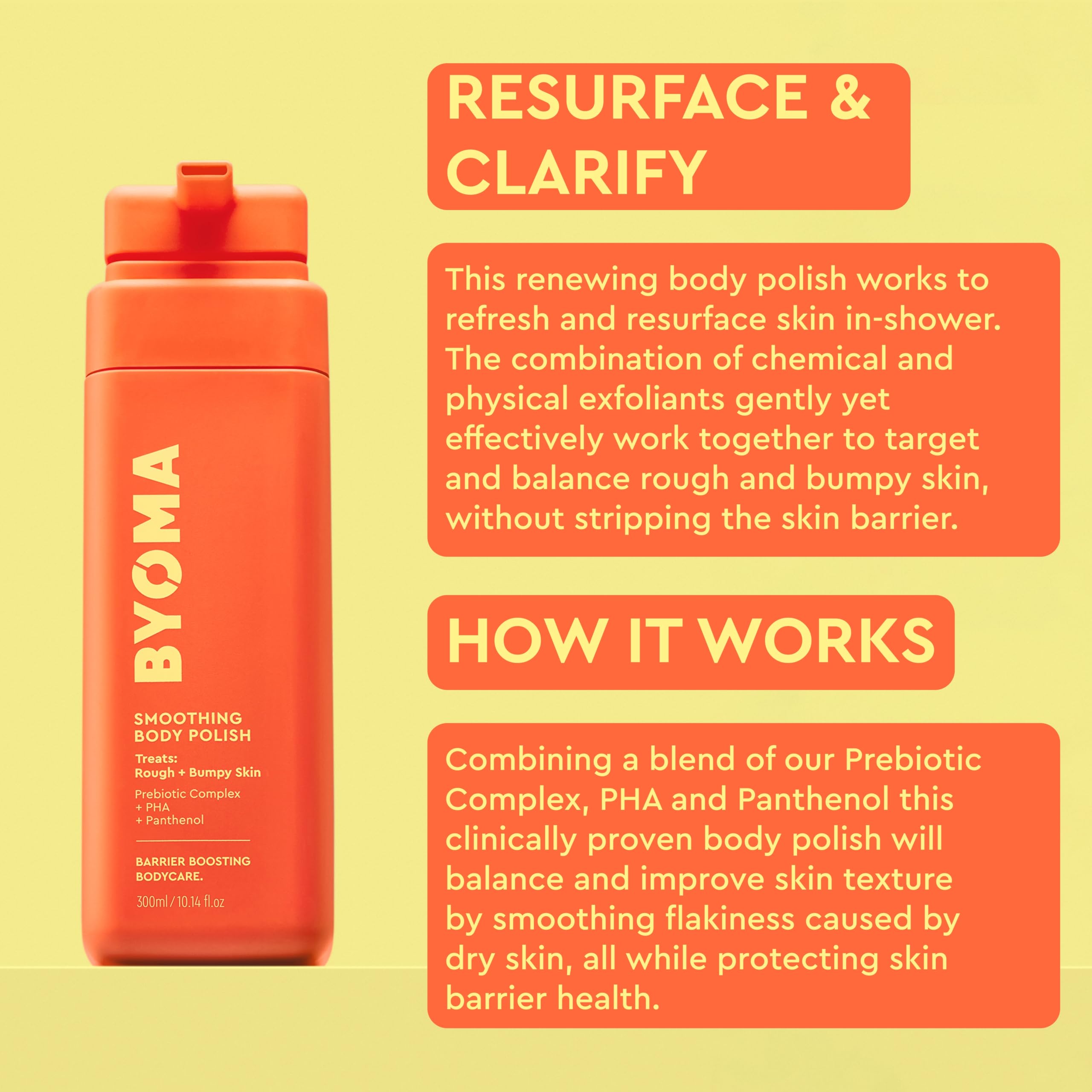 BYOMA Smoothing Body Polish - For Breakouts & Textured Skin - Exfoliating Body Scrub with PHA & Panthenol - Restores Skin Barrier & Soothes Inflammation - 6.8 fl oz