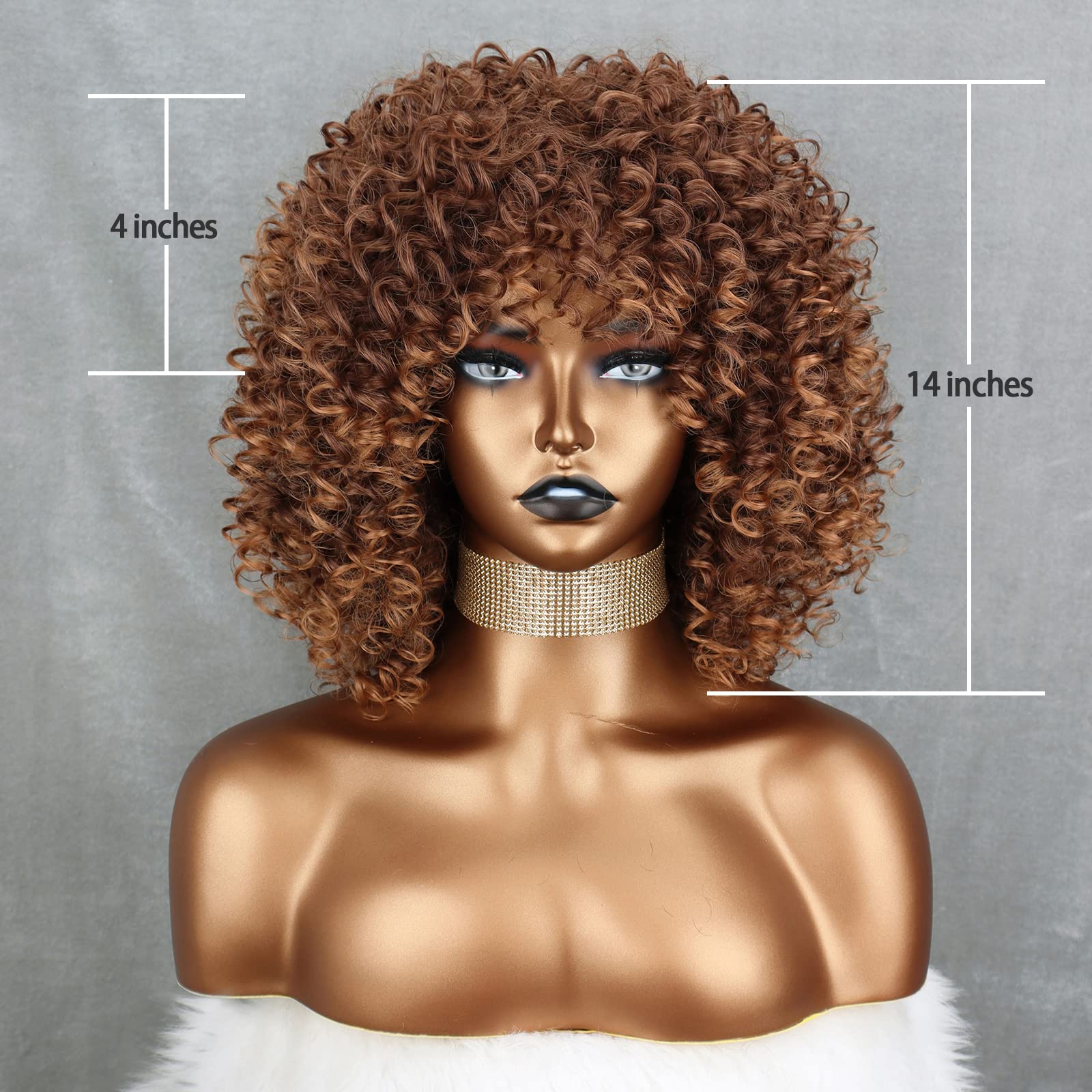 MISS WIG Light Brown: Misswig Synthetic Afro Curly Hair Wigs Freetress Brown Wig Short Curly Wigs For Black Women With Wig Cap