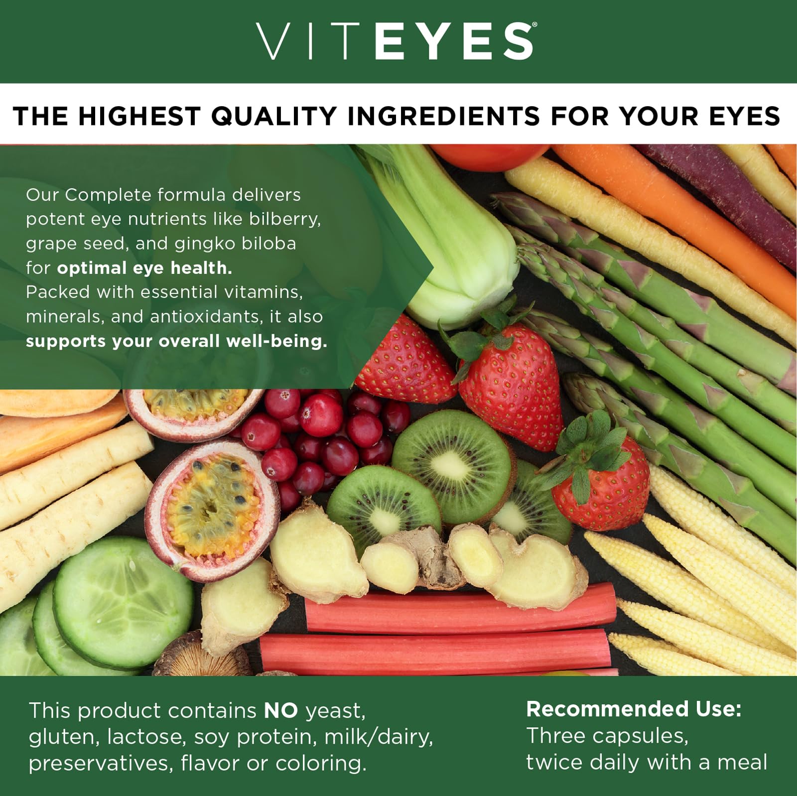 Viteyes Complete Eye & Total Body Health Multivitamin Nutritional Supplement, 180 Capsules, White