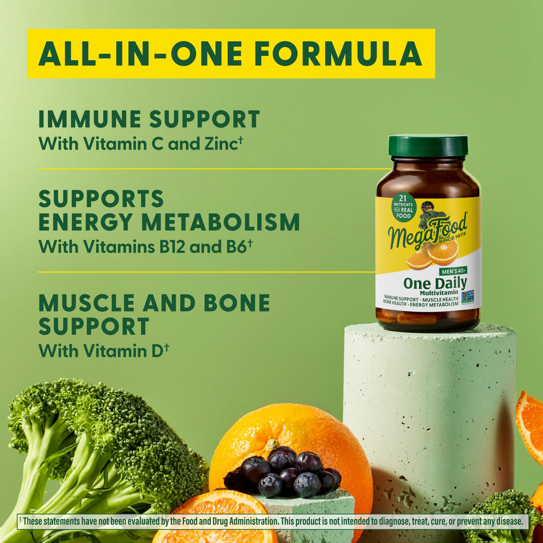 MegaFood Men's 40+ One Daily Multivitamin for Men with Vitamin B, Vitamin D3, Selenium, Zinc & Real Food - Immune Support, Energy Metabolism, and Muscle & Bone Health – Non GMO; Vegetarian - 30 Tabs