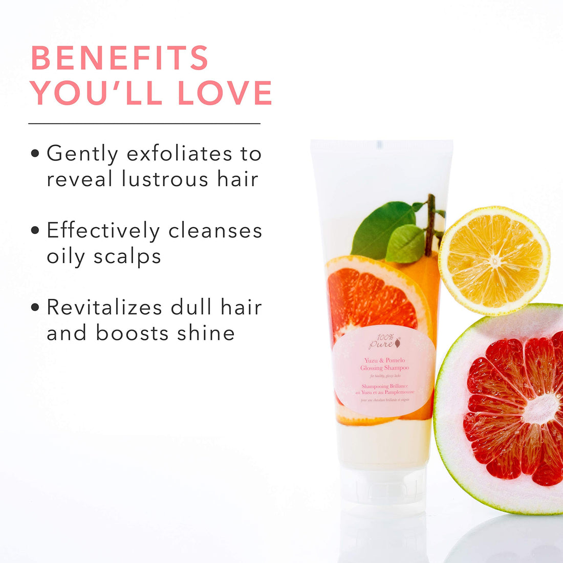 100% PURE Yuzu & Pomelo Glossing Conditioner & Hydrating Detox Helps Restore Vibrancy in Dry Dull Hair Revitalizing Shine & Body Healthy Growth for Women & Men, Vegan - 8 Fl Oz