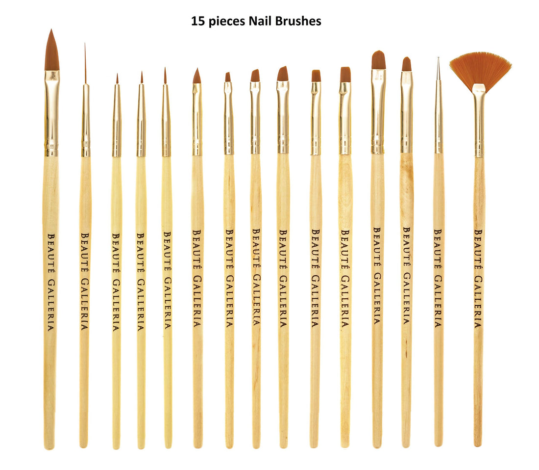 Beaute Galleria Bundle 50 Pieces Nail Art Tool Kit with Pouch - 5 Pieces Dotting Tool Marbleizing Pen (10 Sizes), 15 Pieces Acrylic Gel Detailing Painting Brushes Liners, 30 Pieces Striping Tapes