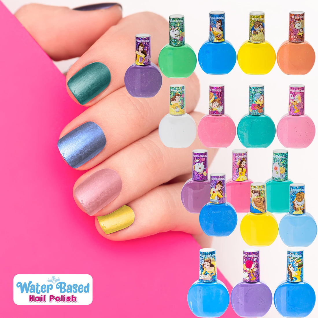 TownleyGirl Disney Princess Sparkly Peel-Off Nail Polish Pack for Girls - Set of 18 Colours